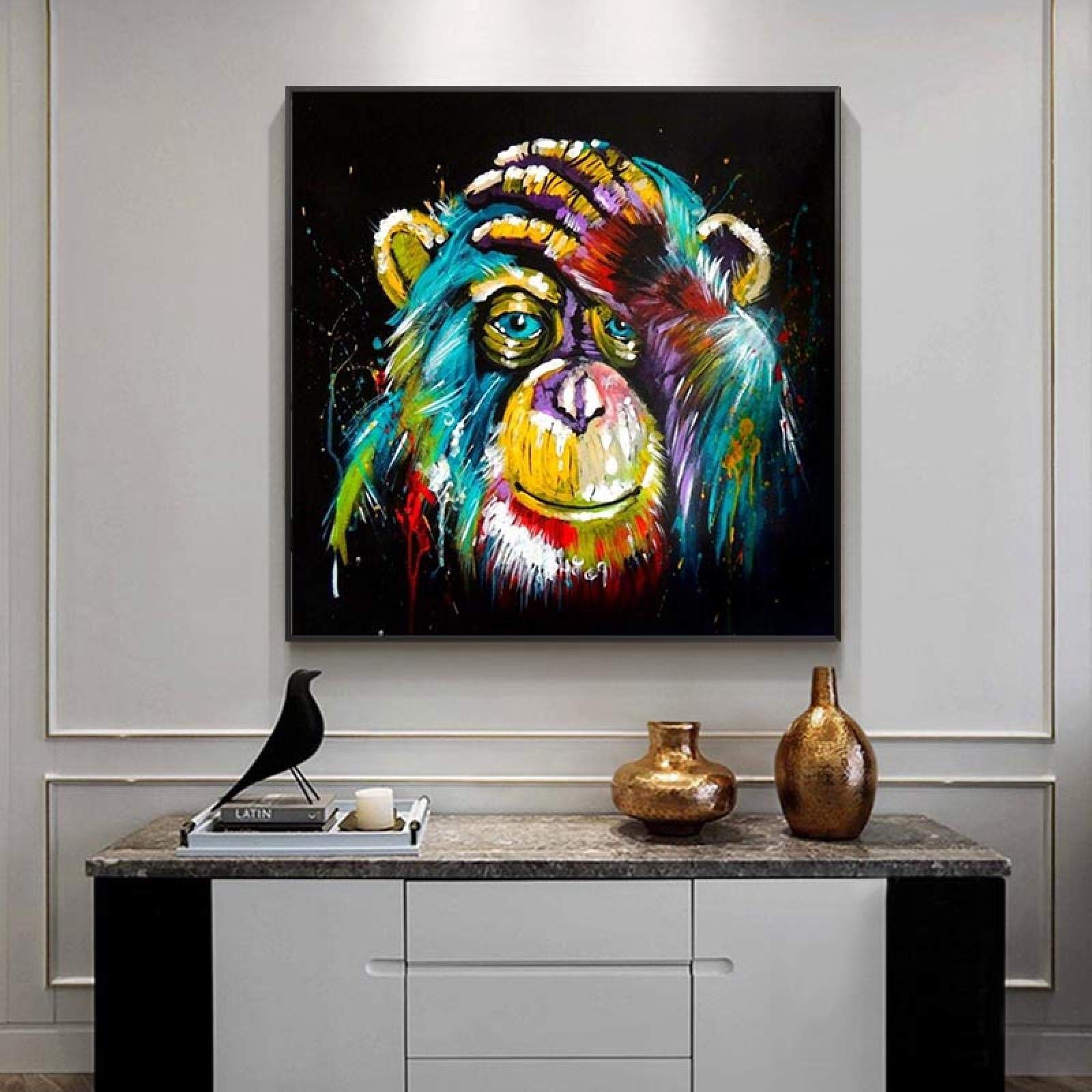 Akwarela małpa sztuka ścienna wydruki na płótnie abstrakcyjne zwierzęta pop art obrazy na płótnie dekoracje ścienne obrazy do pokoju dziecięcego 70 x 70 cm bez ramy