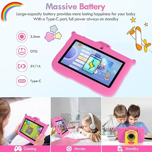 Miniatura 7 de SANNUO Tablet para Niños, Tablet Android de 7 Pulgadas para Niños, 8GB RAM 64GB ROM 256GB Expandible, Tabletas para Niños Pequeños con Estuche
