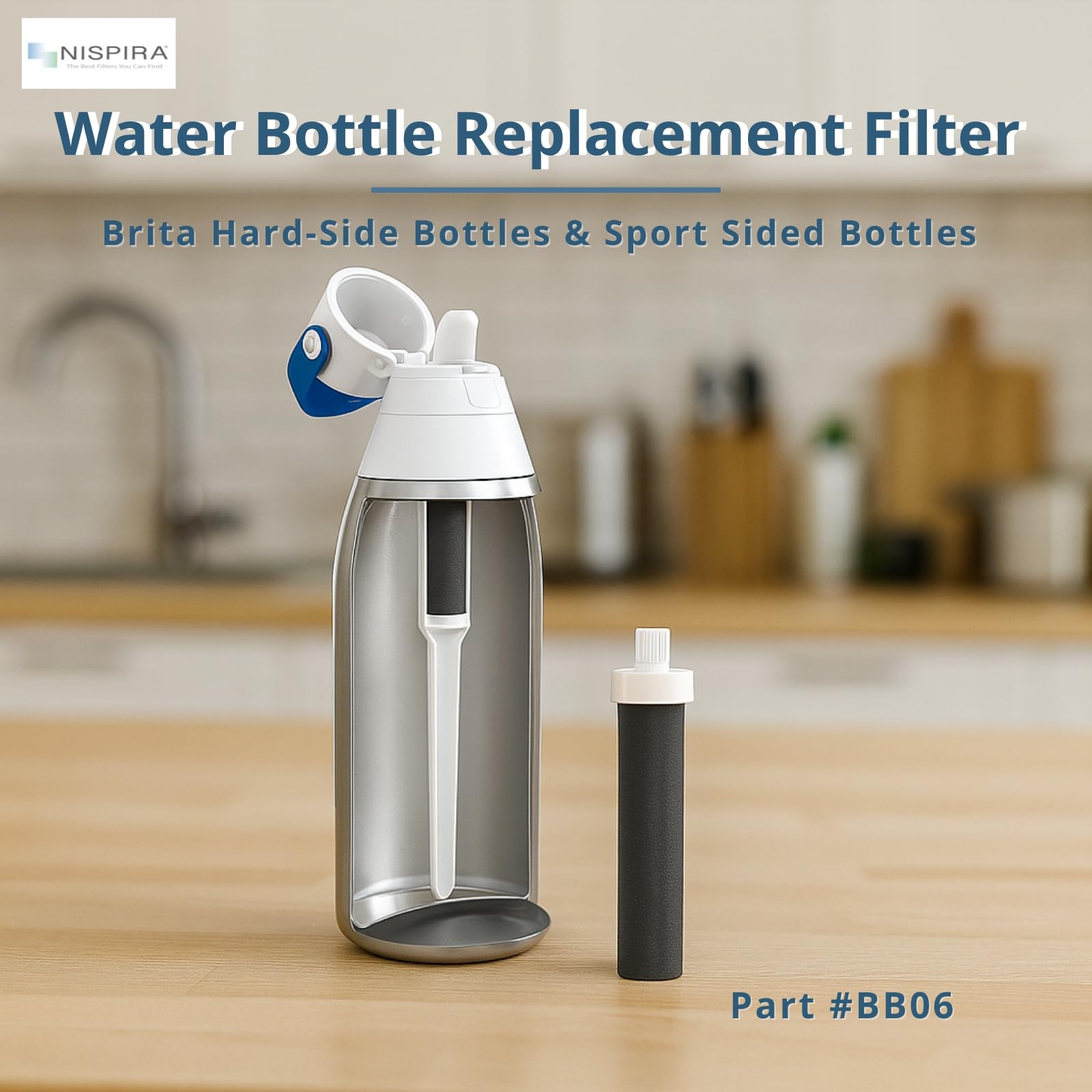 Nispira Aktivkohle-Wasserflaschenfilter, Ersatz kompatibel mit Brita BB06 Hartseiten-Edelstahl- und Kunststoffflasche, 12 Packungen