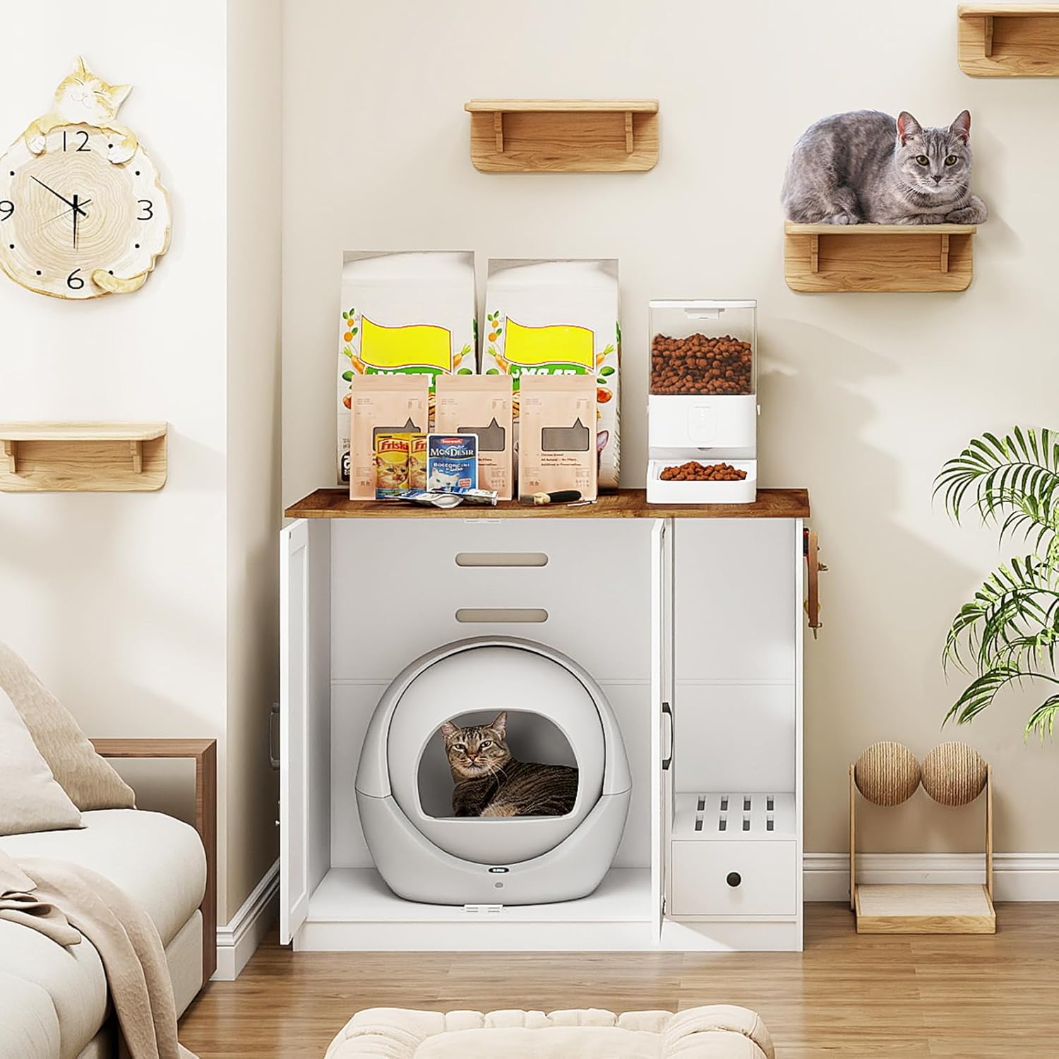 YUSING Large/Tall Cat Litter Enclosure, Litter Box Furniture Hidden, Cat Litter Box Enclosure Cabinet Large with Double Doors and Pull-Out Drawer for Self-Cleaning Litter Boxes