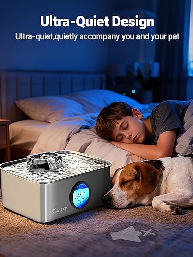 Vista 4 de Kastty Fuente de agua para perros de 15L/4 galones, fuente de agua grande de acero inoxidable para mascotas con luz LED de nivel de agua