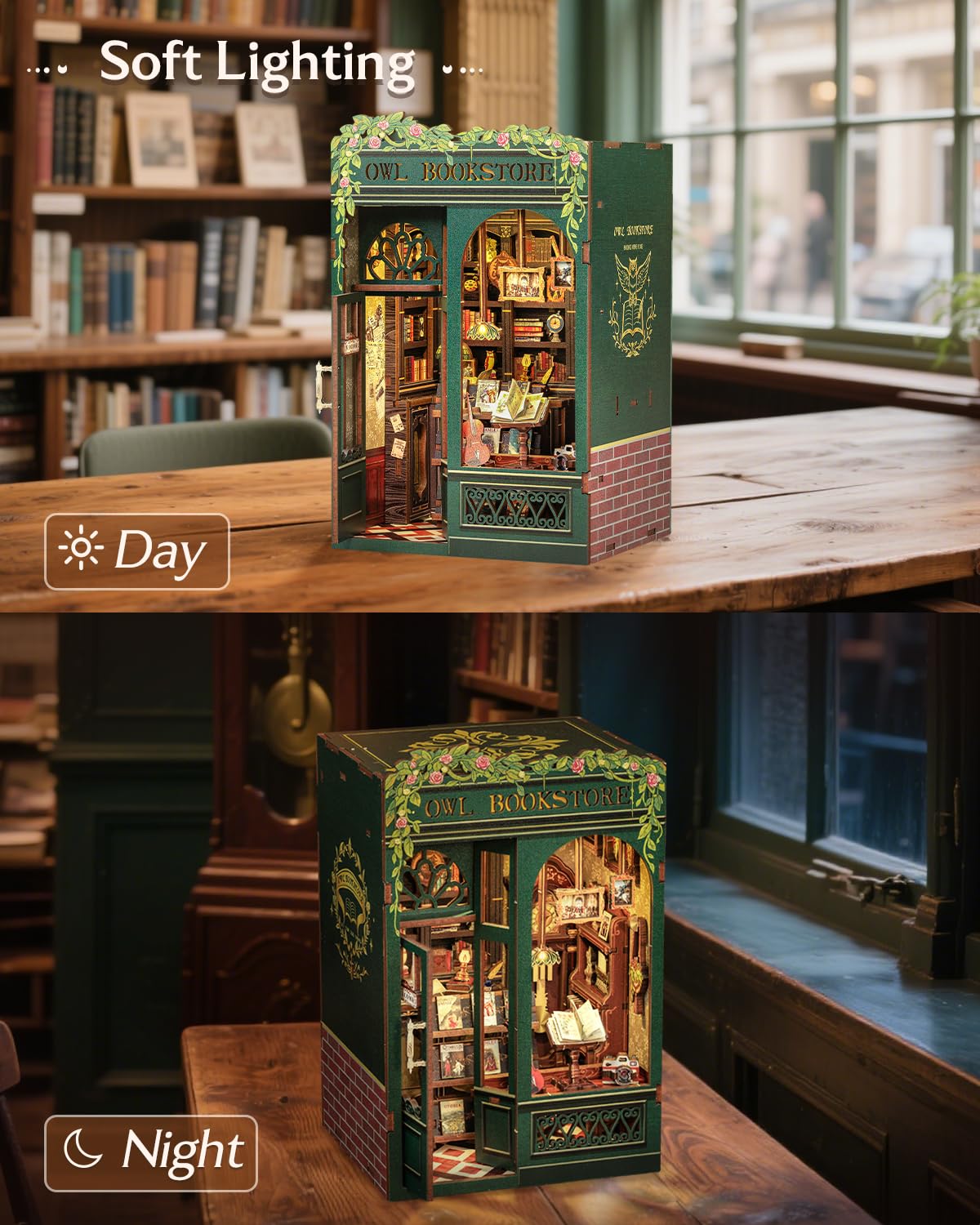 CUTEBEE Book Nook Kit - DIY Miniatur Haus Kit für Erwachsene, Jugendliche und Anfänger, DIY House Bibliothek Tiny House Bookshelf Decor 3D Puzzle, Geschenke für Familie, Freunde (Owl Bookstore)