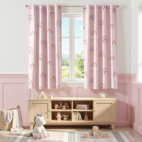 Vangao Cortinas opacas para dormitorio de niños, cortinas de habitación de bebé, 63 pulgadas de largo, cortinas cortas para adolescentes y niñas,