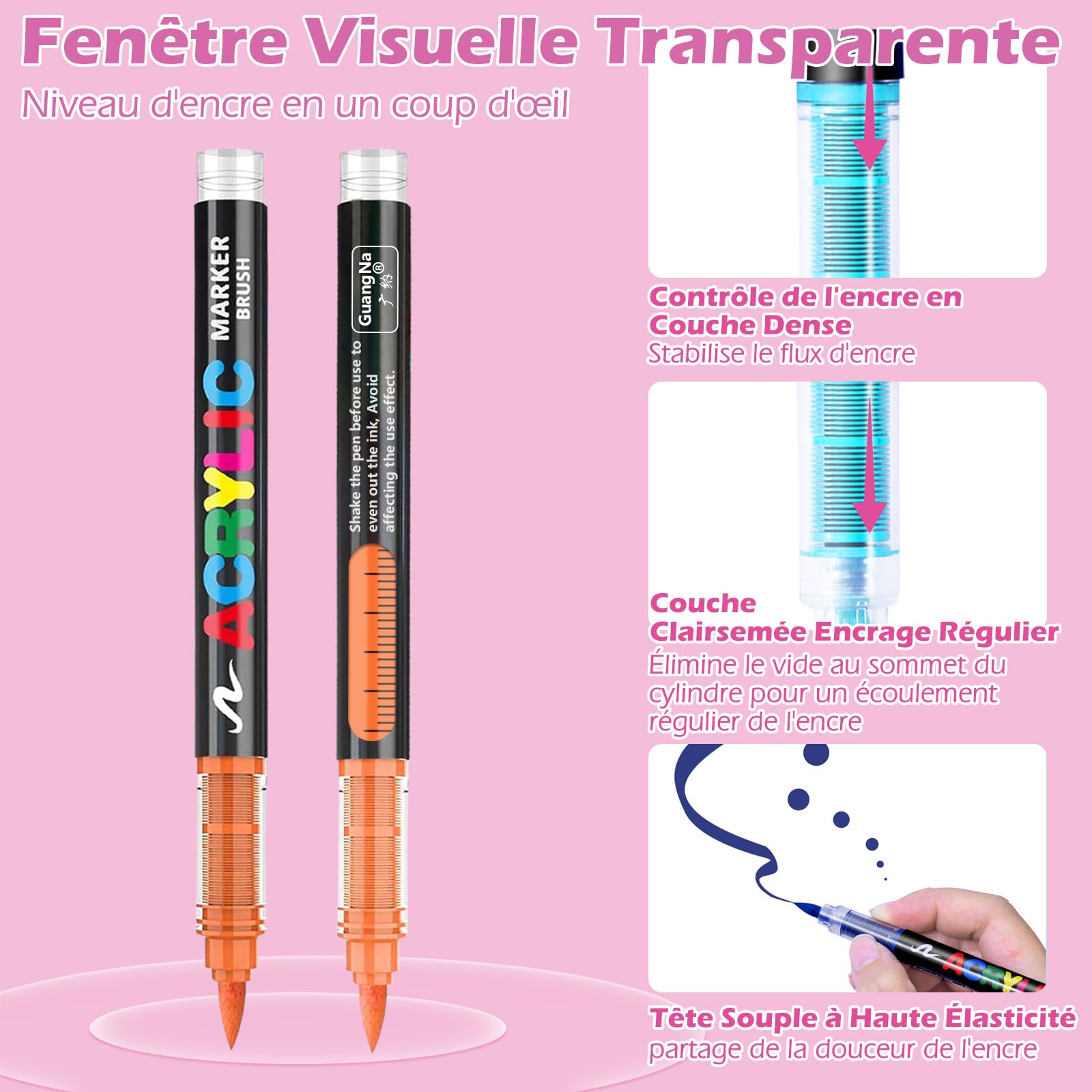 VAKKI Pennarelli Acrilici, 60 Colori Pennarelli Acrilici Acrylic Marker Brush pen per Dipingere Sassi, Tessuti, Metallo, Vetro, Legno, Tela, Ceramica, Plastic, pennarelli per colorare adulti (60)