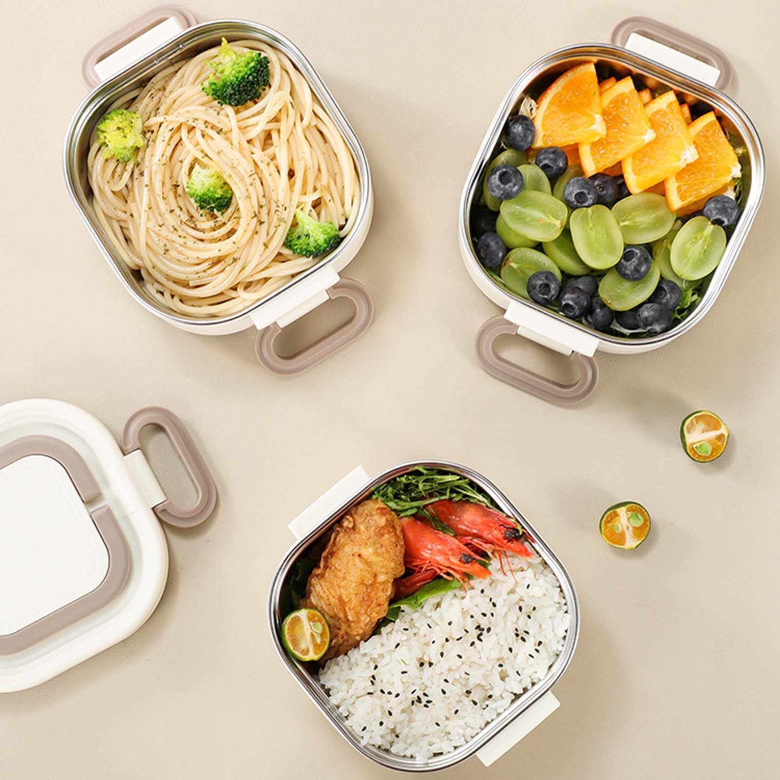 Pojemnik typu bento ze stali nierdzewnej z pokrywką i przegródkami – pudełko na lunch i żywność, pojemnik z przegródkami do przygotowywania posiłków dla dorosłych, przenośny pojemnik na lunch