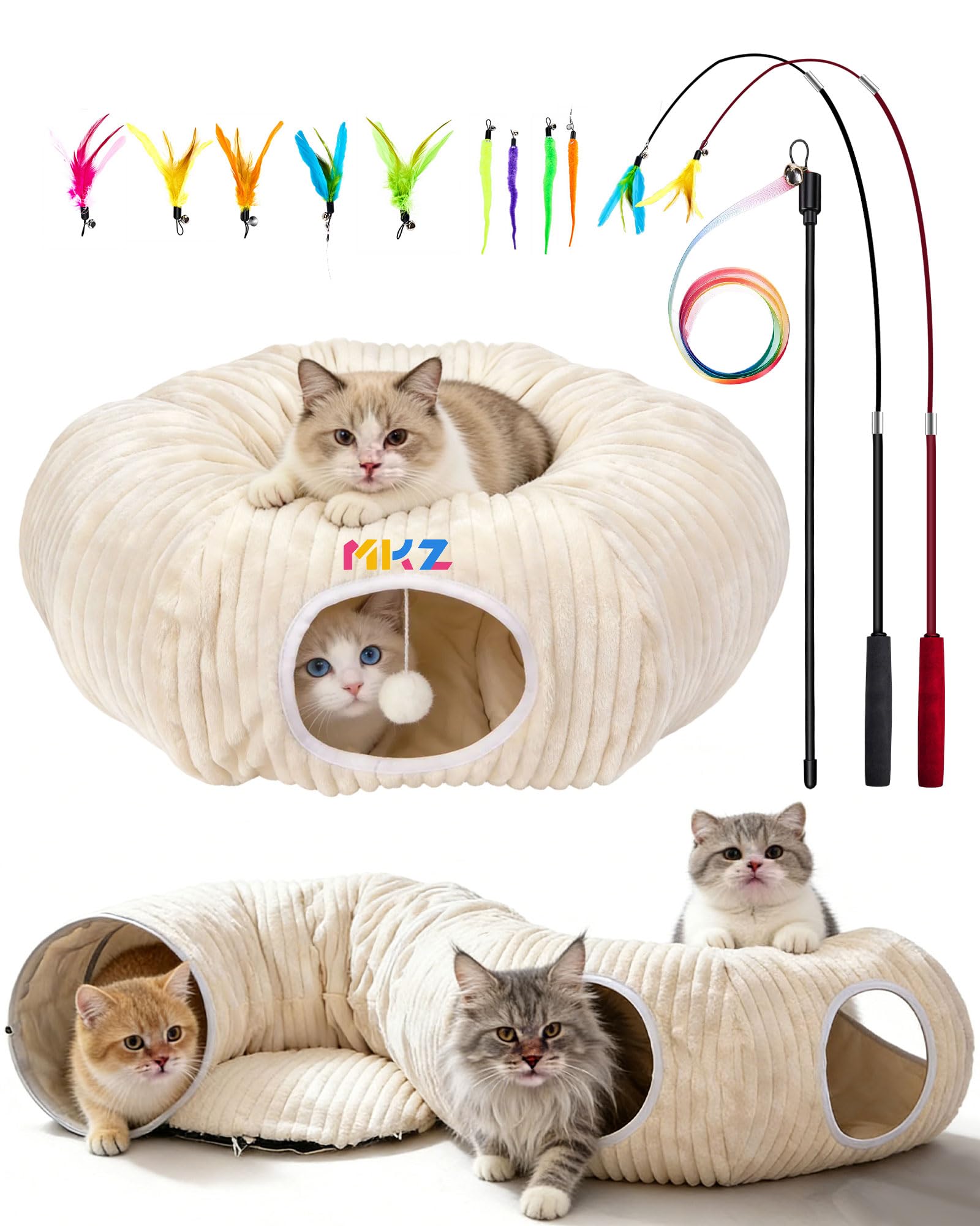 Cat Tunnel Bed with 12 Interactive Toys, Kitten Toys for Indoor Kittens