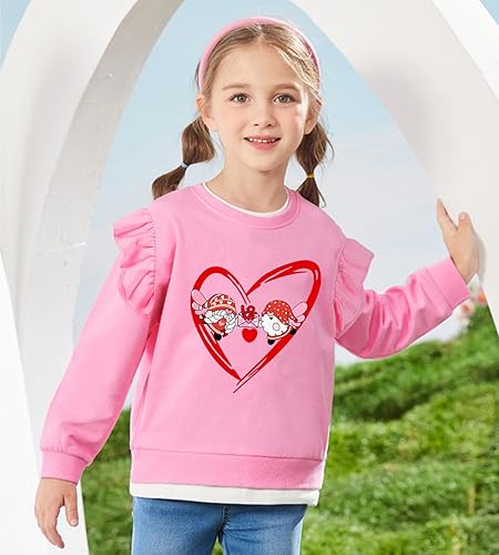 Miniatura 4 de DDSOL Sudaderas para niñas pequeñas, sudadera de San Valentín, cuello redondo, con volantes, manga larga, para niñas de 2 a 7 años