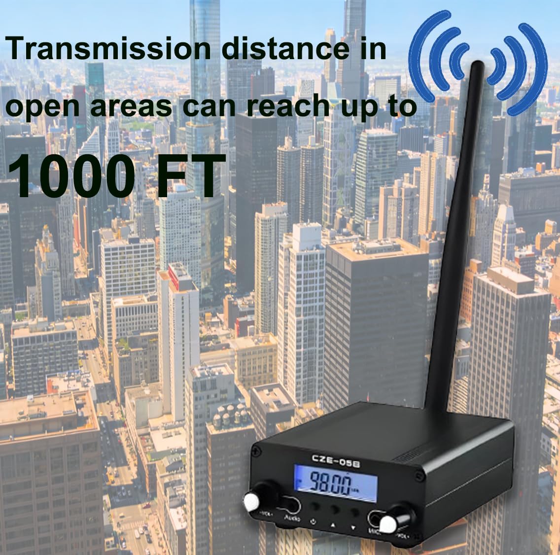 0.5W 0.1W Long Range FM Transmitter,Stereo Mini Radio Station with LCD & 3.5mm Audio Cable,for Drive-in Movies, Lights & Fireworks Shows,Church Parking Lots