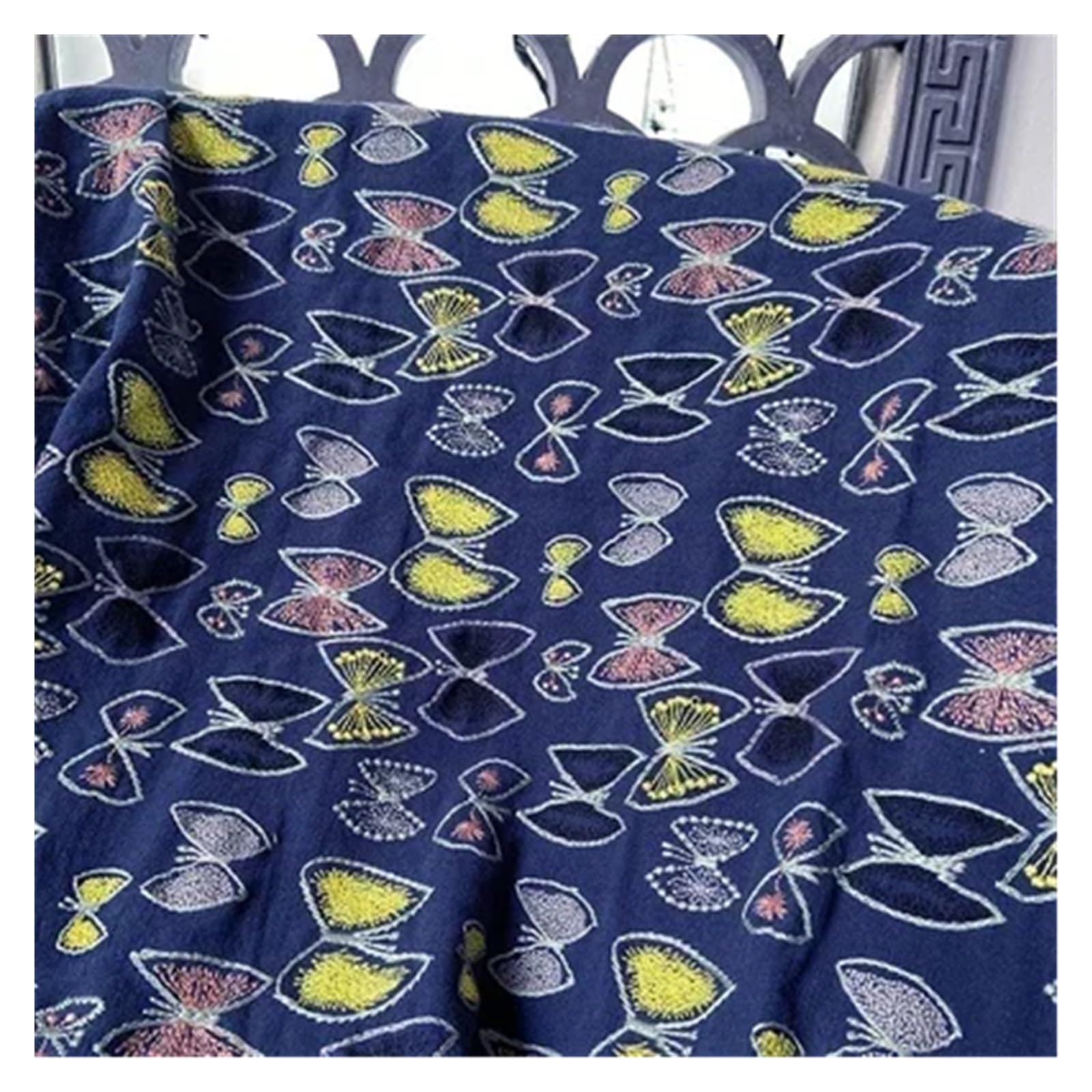 Tissu Bricolage Industrie Lourde Broderie Tridimensionnelle Lin Dessin Animé Papillon Canapé Rideau(Color03)