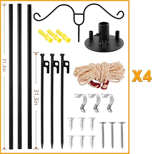 Miniatura 6 de FAB BASED Postes de cadena de luces, postes de 8.5 pies para tiras de luces al aire libre, paquete de 4 -3 en 1, estacas largas y sólidas, con
