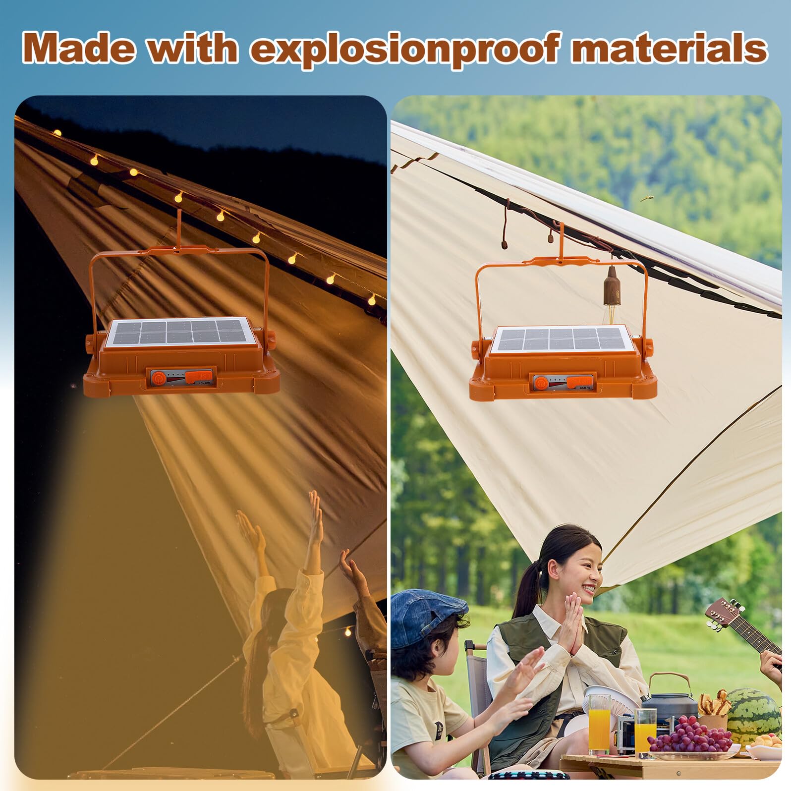 Lampe Solaire LED Rechargeable Antidéflagrante Lampe d'Extérieur Portable Fixation Magnétique Éclairage Haute Luminosité pour Camping Pêche et Urgence en Plein Air