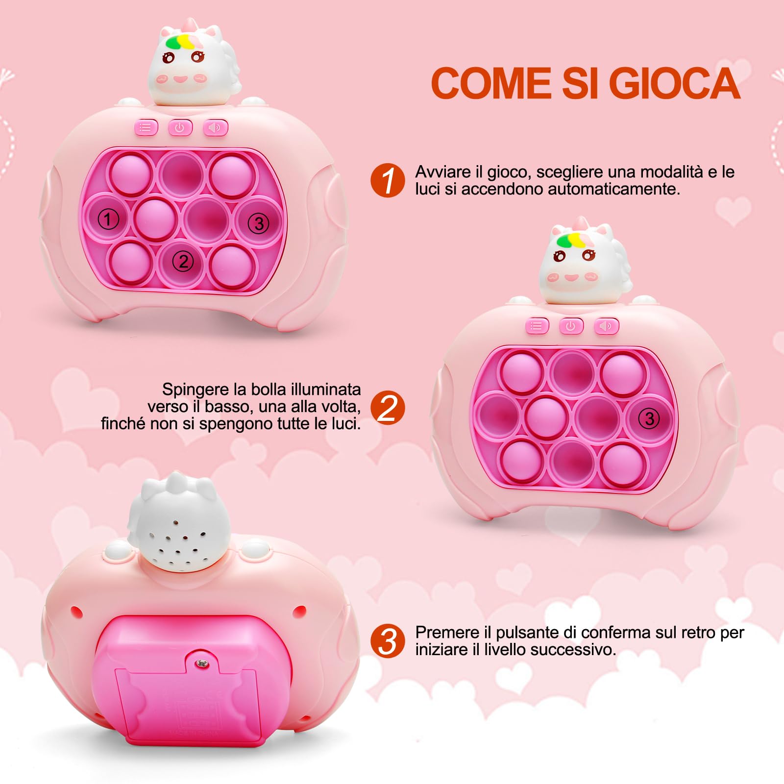 Pop It Elettronico, Gioco Quick Push Bubble Game A Spinta Pop Squeeze Toys Per Bambini Pulsante Puzzle Game Giocattoli Divertenti Regalo Per Bambini E Adulti Bubble Stress(Unicorno)