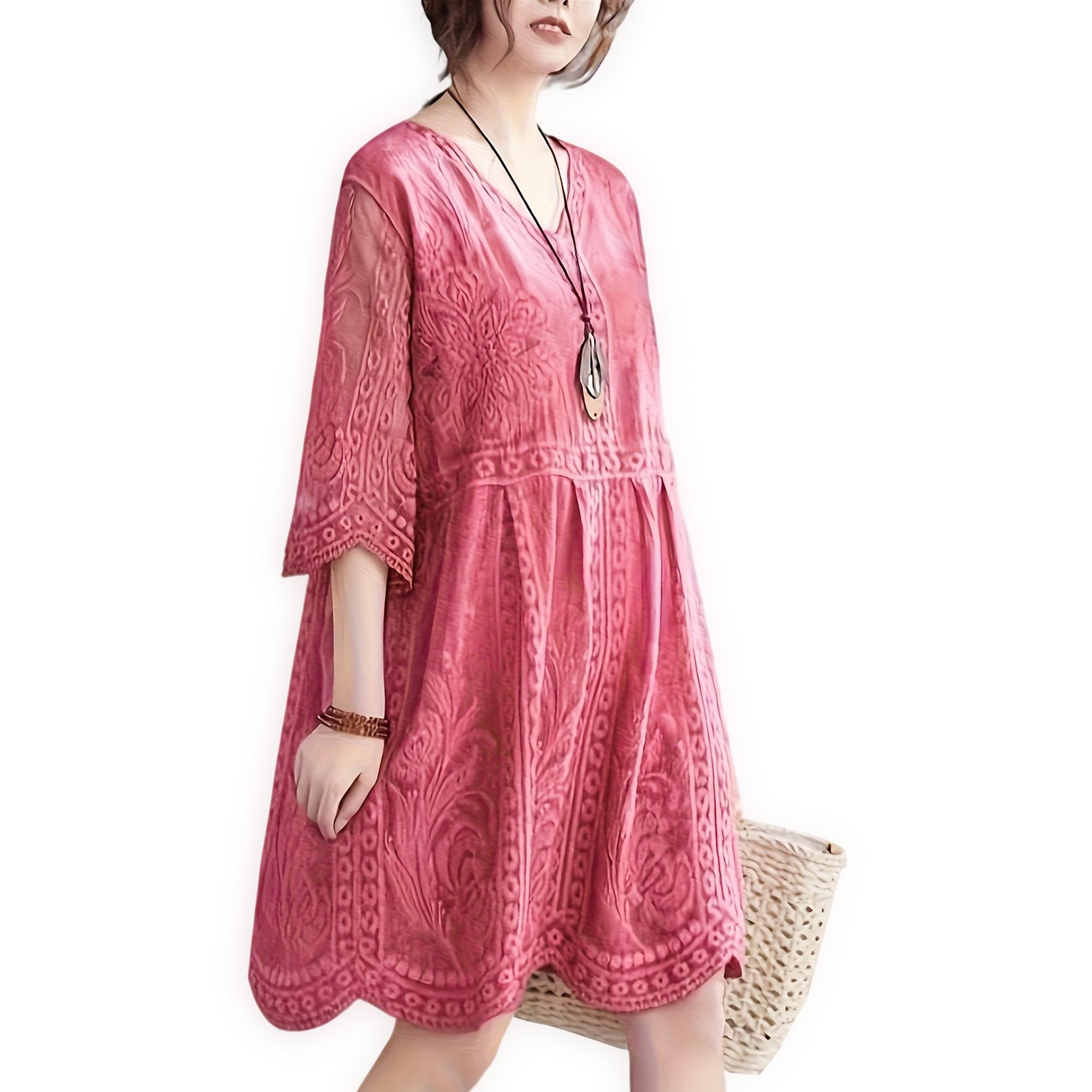 Robe midi à col en V brodée florale résout le manque d'élégance - 8