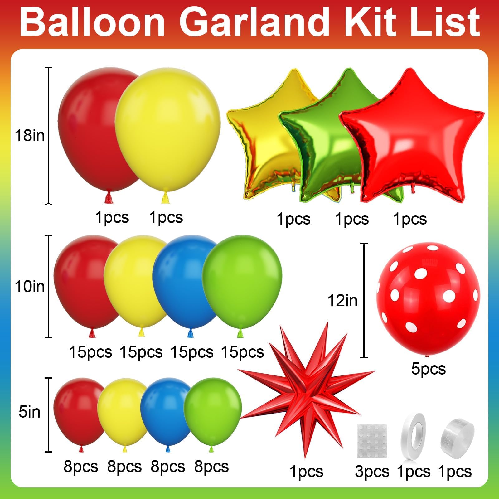 Rot Grün Gelbe Luftballons Girlanden, Kindergeburtstag Party Luftballons Deko, Super Bros Ballon Girlande mit Star Folienballon für Super Bros Babyparty Cartoon Video Spiel Superhelden Party Deko
