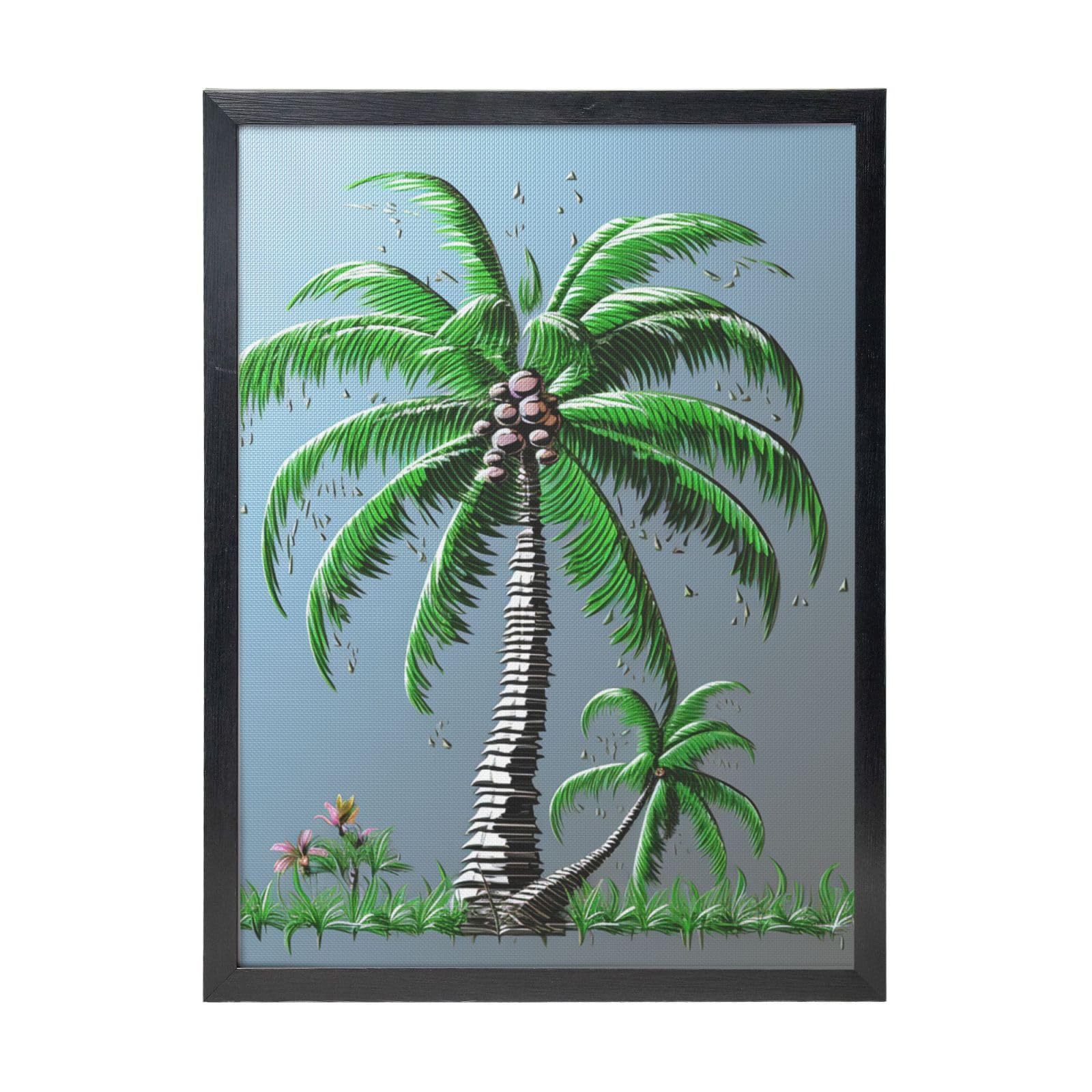 Framed Wall Art - Decorative Canvas Painting Coconut Tree Pictures Poster Aesthetic Modern Prints Artwork for Bedroom Office Wall Decor Ready To Hang 12x16 in