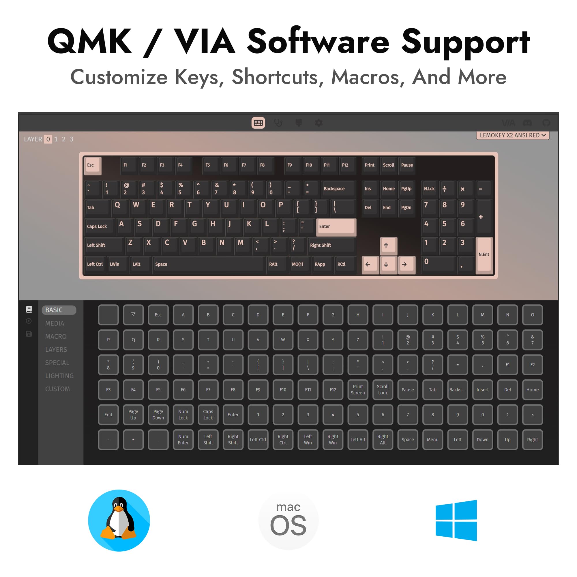 LEMOKEY X2 QMK/VIA 104-klawiszowy programowalny zestaw klawiatury i myszy do gier, czerwone podświetlenie, przewodowa klawiatura mechaniczna z czerwonymi przełącznikami, do