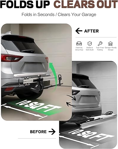 Miniatura 5 de Soporte de enganche individual de 1 bicicleta Ebike con rampa plegable para bicicletas de 100 libras. Capacidad para autos, SUV, camión, remolque y