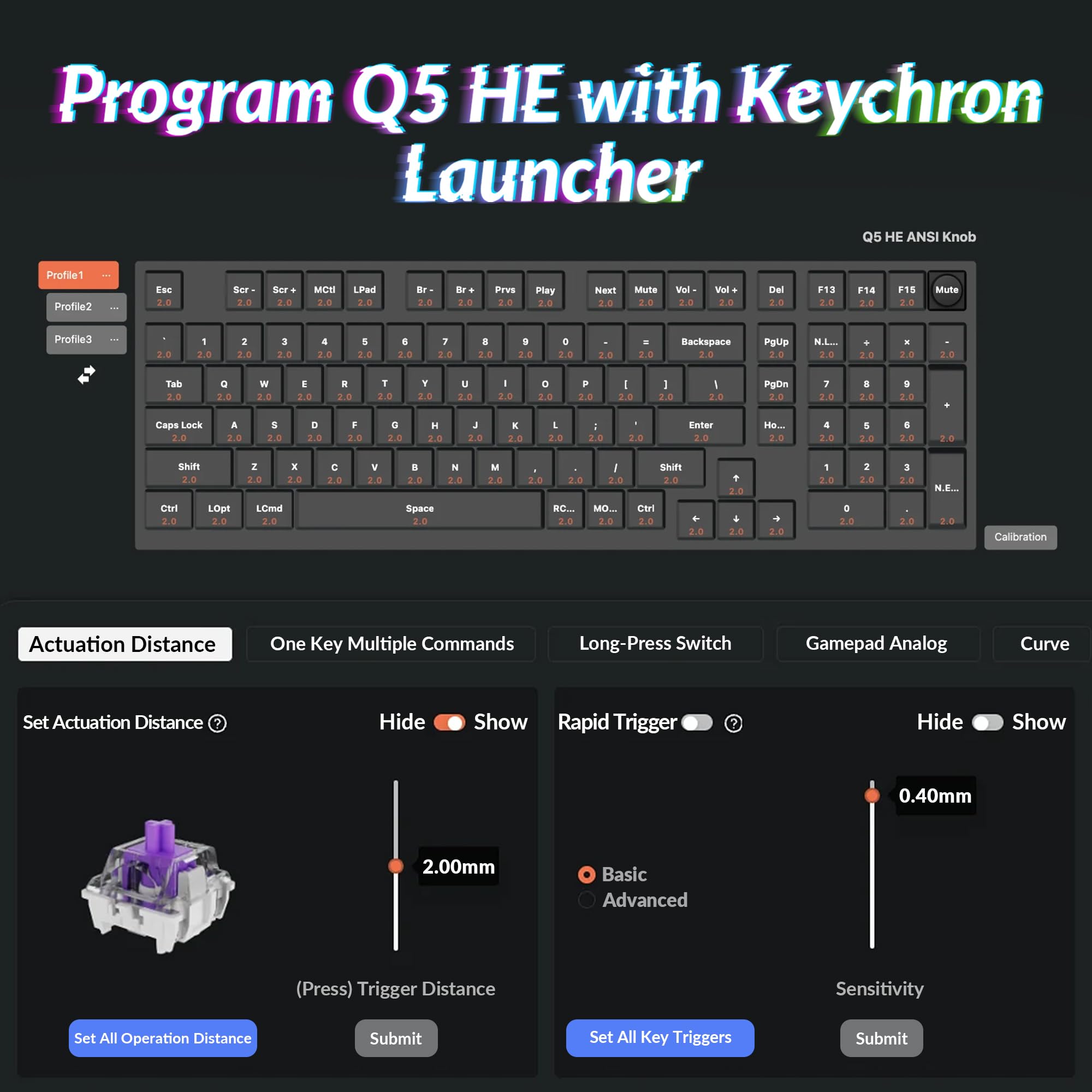 Keychron Q5 HE Rapid Trigger Gaming Keyboard Wireless with Hall Effect Gateron Double-Rail Magnetic Switch Adjustable Actuation, 2.4 GHz/Bluetooth/Wired QMK RGB Aluminum for Mac Windows Linux - Black