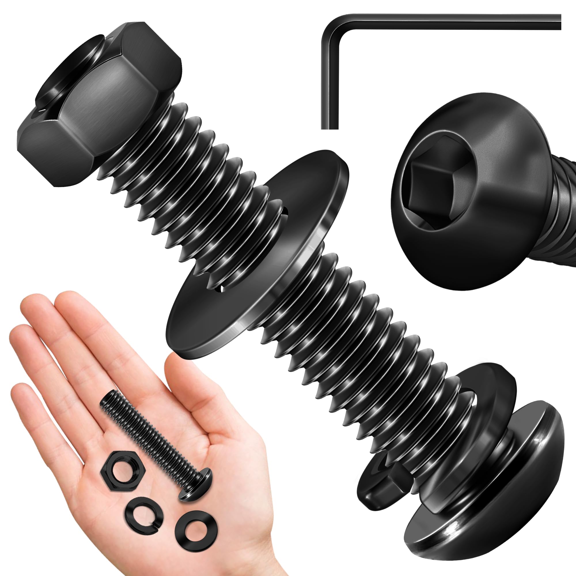 (20Sets) 3/8-16 Bolt x 2" Button Head Socket Cap Bolts Screws, Black Oxide 304 Stainless Steel Nuts and Bolts, 18-8 Allen Screws, Nuts and Bolts