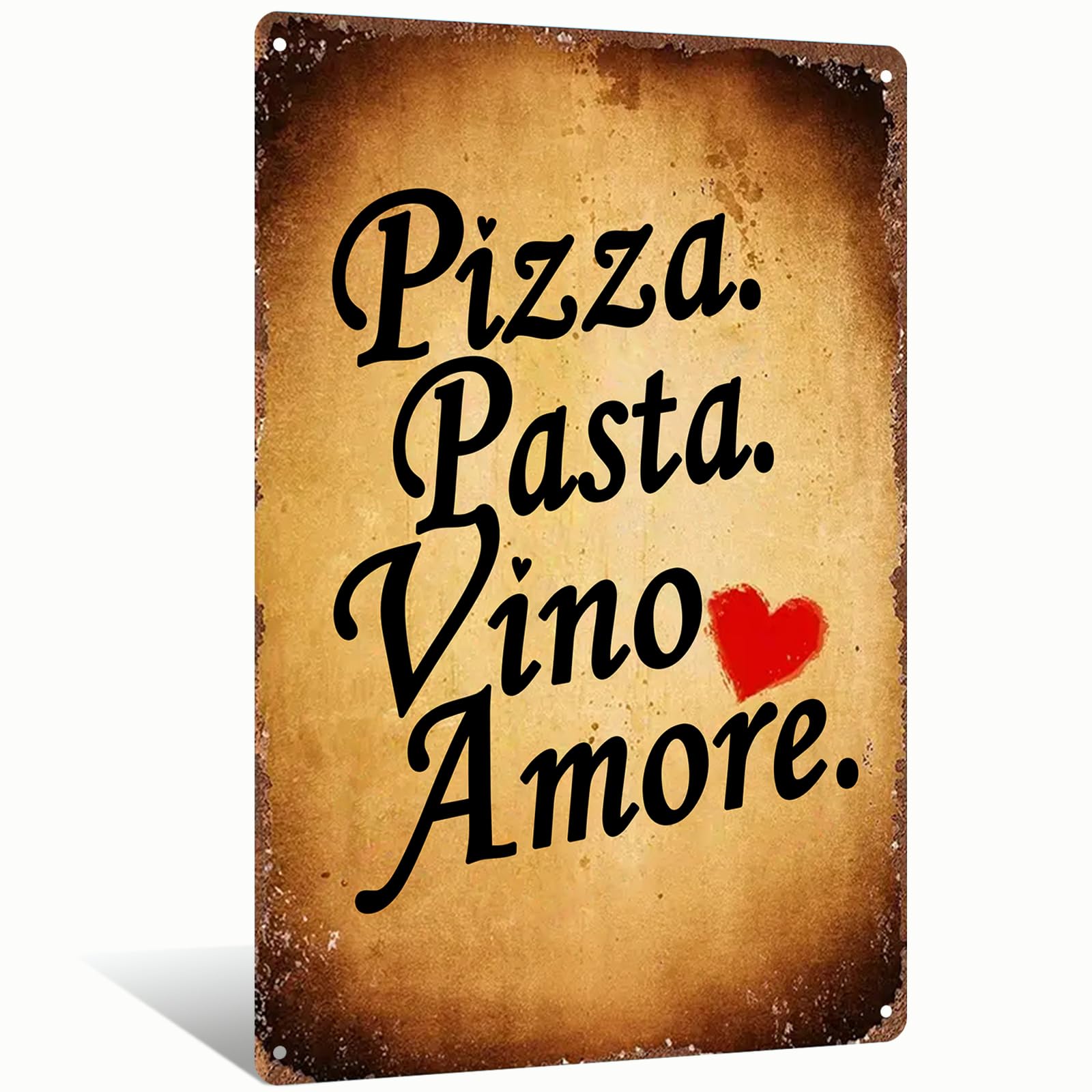 Italian Cuisine Metal Sign Vintage Style Aluminum Wall Art with Engraved Pizza Pasta Vino & Amore for Home Bedroom Dining Room Bar Cafe School Library Indoor Festive Party Decoration 8x12 Inch (25156)