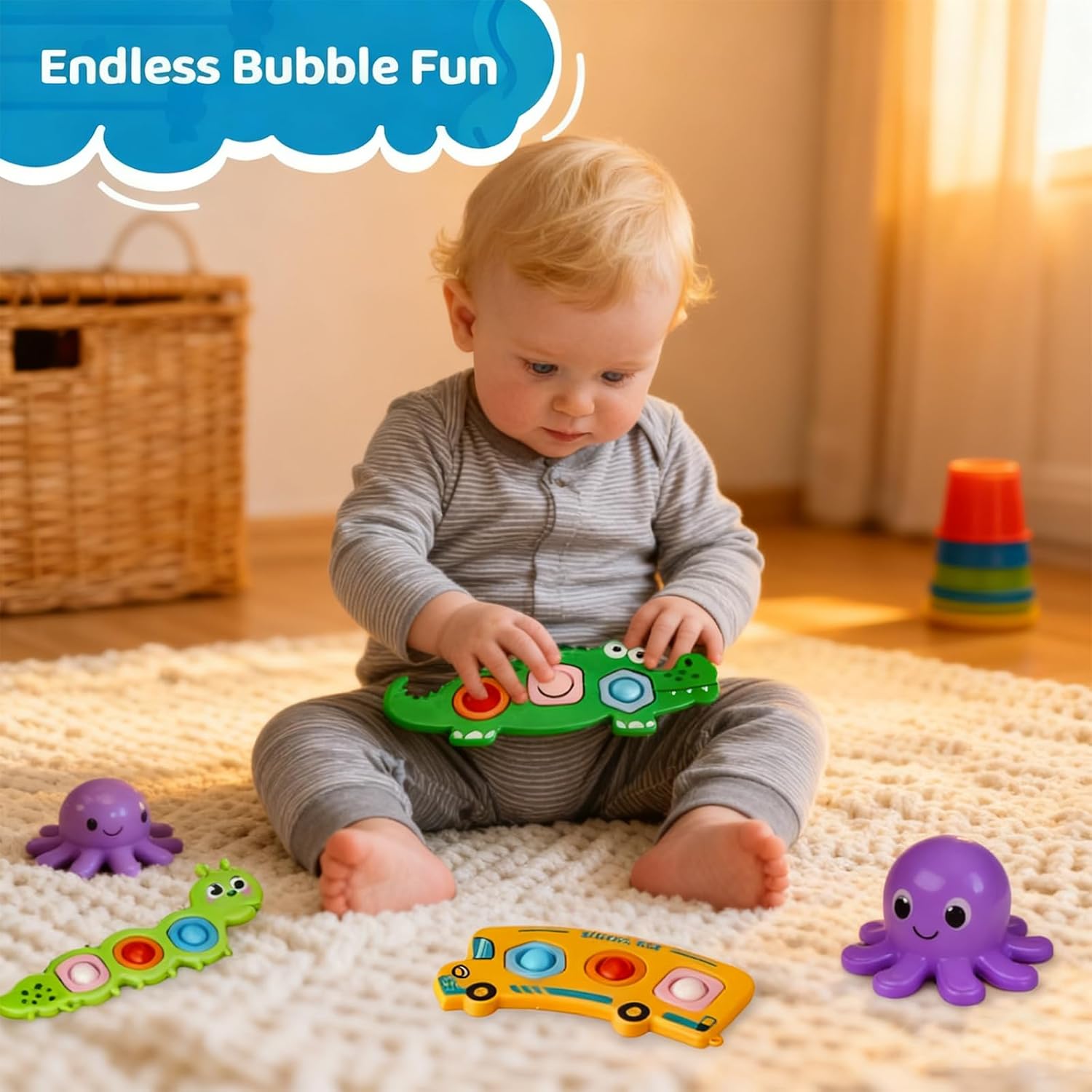 3PCS Sensory Baby Toys, for Kids Sensory Strips Push and Popping Bubbles Montessori Busy Toy Textured Suction Toys for with Autism Pop for Classroom Gifts for Kids