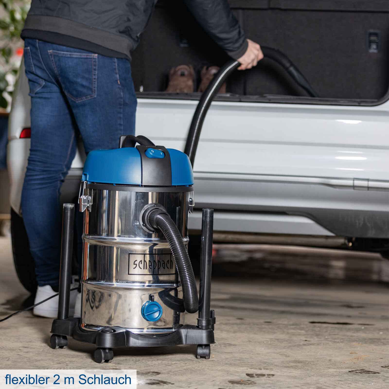 Scheppach 3in1 Nass- und Trockensauger NTS30v2 Nasssauger inkl. 9 teiliges Zubehör, Nasssaugen - Trockensaugen - Ausblasen, 30 L Behälter, 1200W mit 20 kPa Saugleistung, 3m Anschlusskabel, Silber