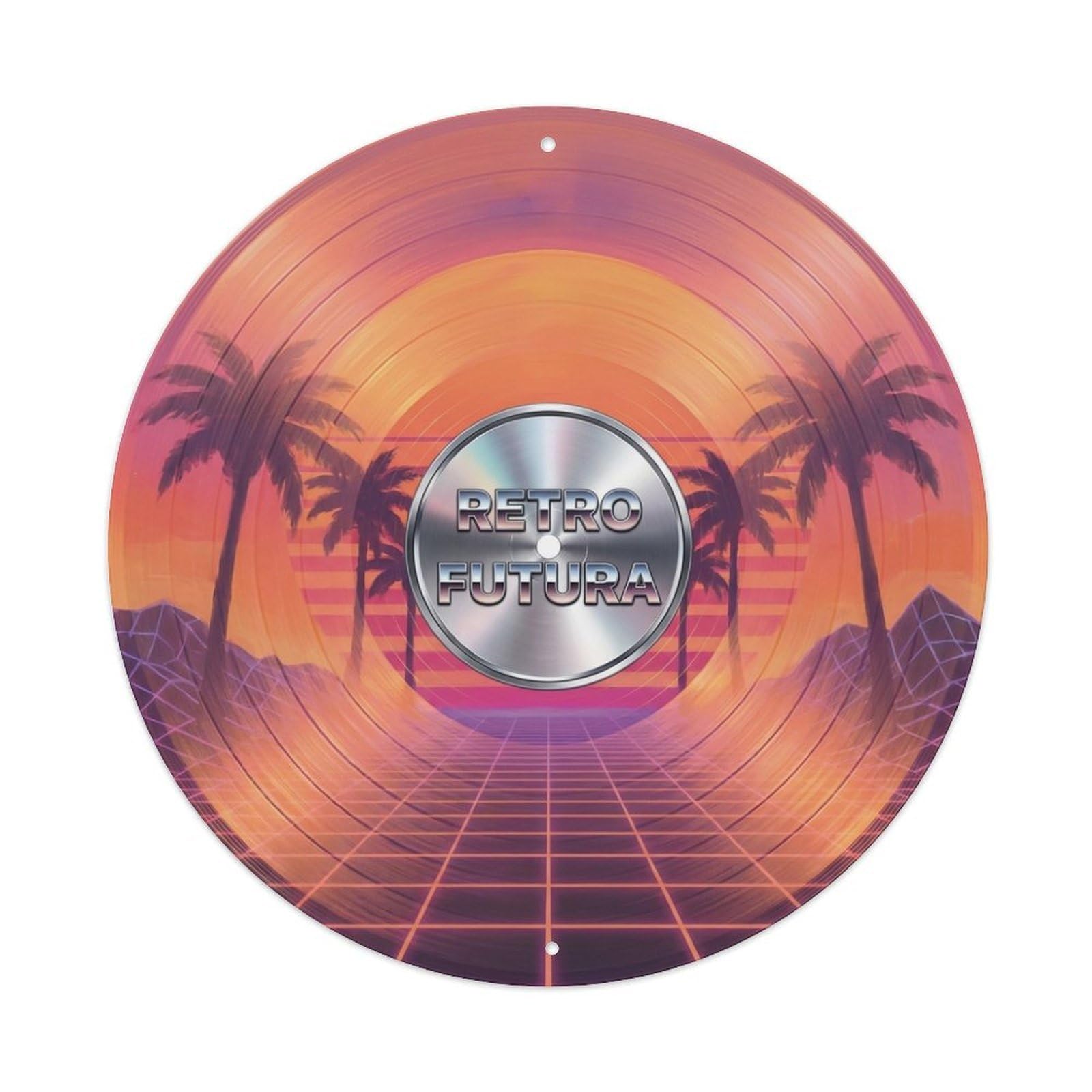 Retro Sunset Synth Pop Vinyl Records Music Cover Metal Tin Sign
