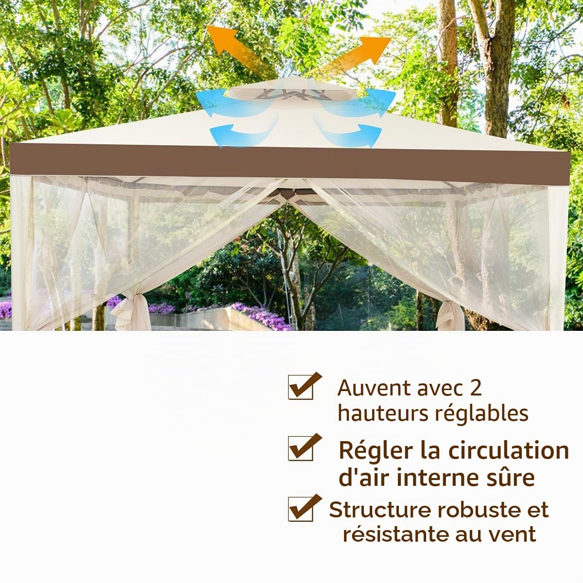 GIANTEX 3 x 3 m Tonnelle de Jardin Imperméable,Barnum Pliant avec Structure en Acier & 4 Rideaux Latéraux, Ventilation & Anti-moustiques, Tente de Reception pour Terrasses, Pelouses, Balcons (Beige)