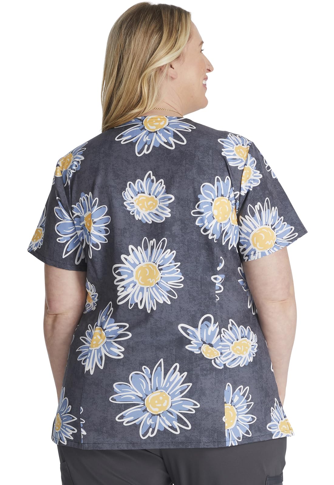 Dickies Damen Scrub Top Bedrucktes V-Ausschnitt Medizinisches Top mit 2 Taschen, Druckknopfverschluss & Instrumentenschlaufen - DK616