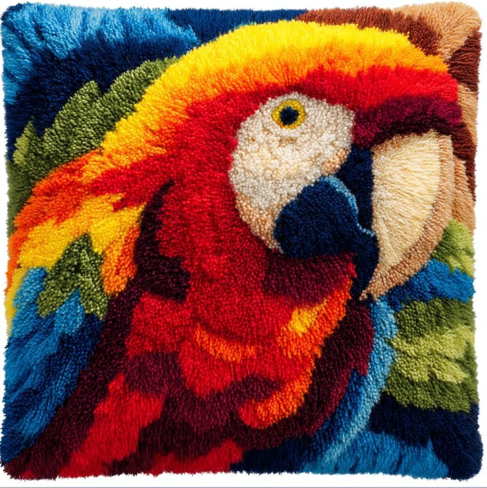 FWRTYCB Latch Hook Kits for Adults Parrot Latch Hook Pillow Cushion Case