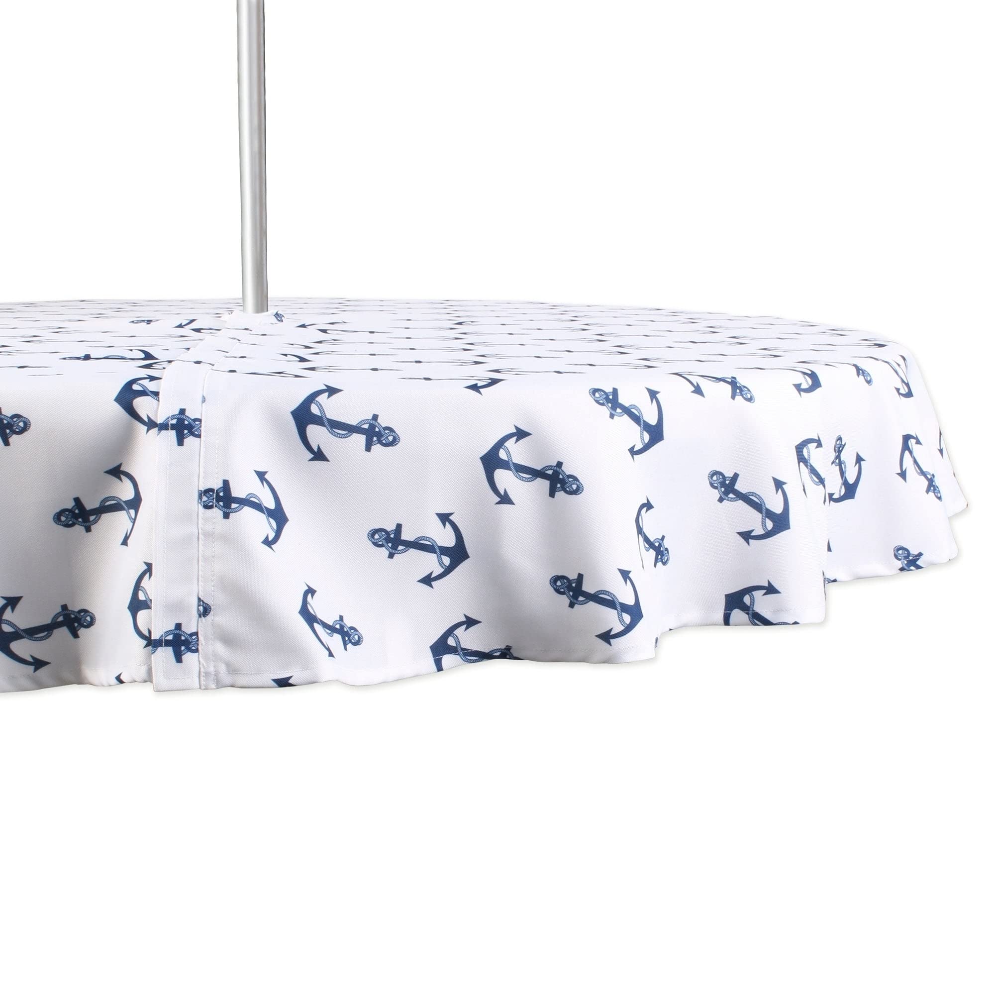 DII Outdoor Tablecloth, Seats 4 to 6 People Anchor Print, 60" Round w/Zipper