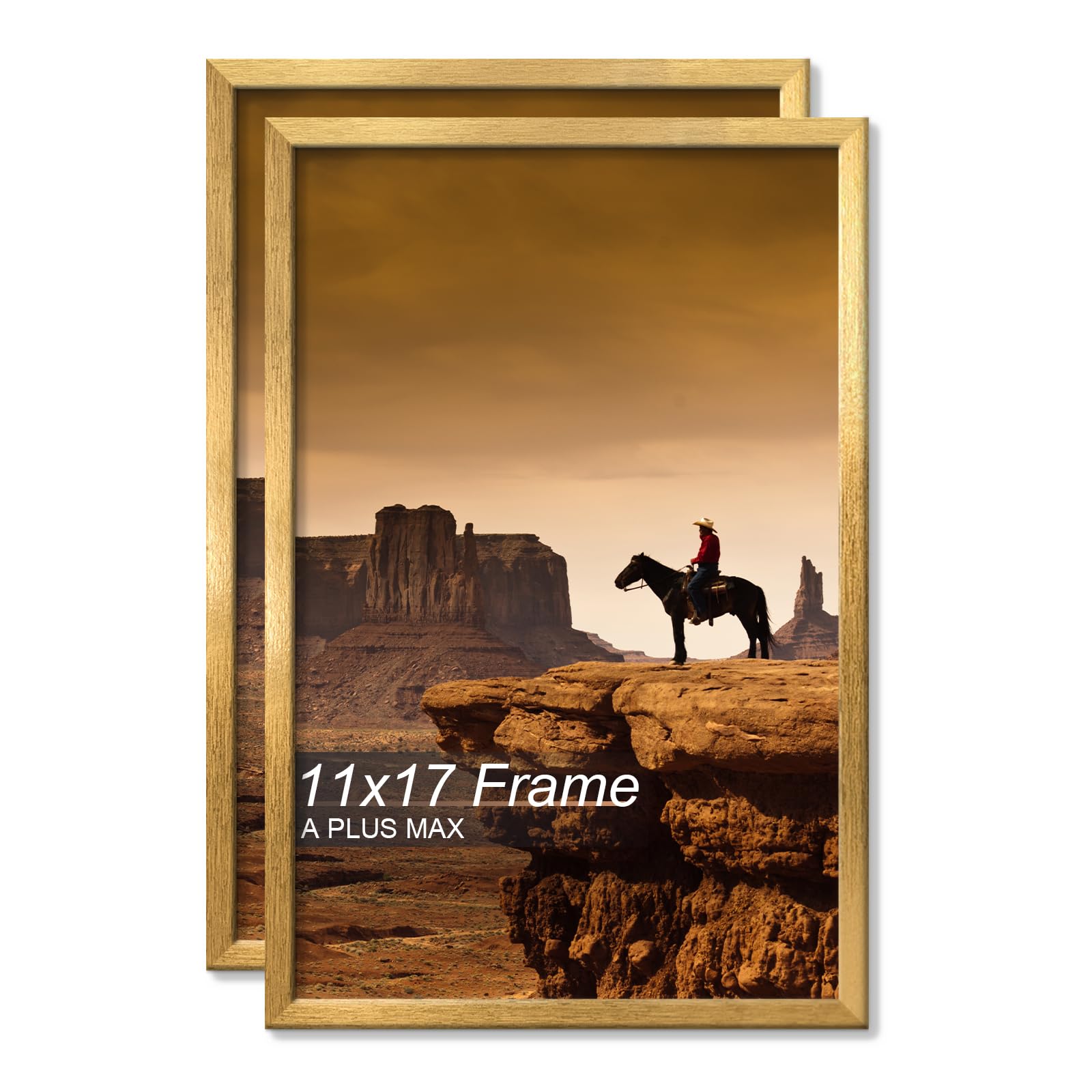 A PLUS MAX 11x17 Picture Frame Set of 2, Gold Engineered Wood Frame for 11 x 17 Inch Picture Poster Photo, Light Weight 11 by 17 Frame with Wood-grain for Wall - 2 Pack/Gold/11 x17 — image 1