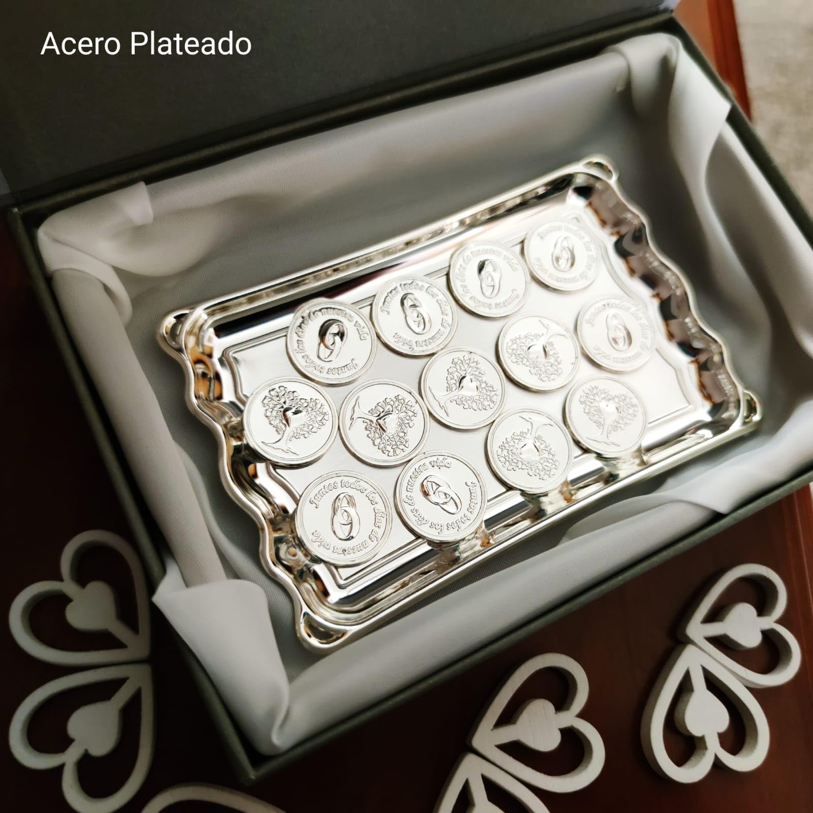 Arras de Acero Plateado 22mm + Bandeja + Estuche