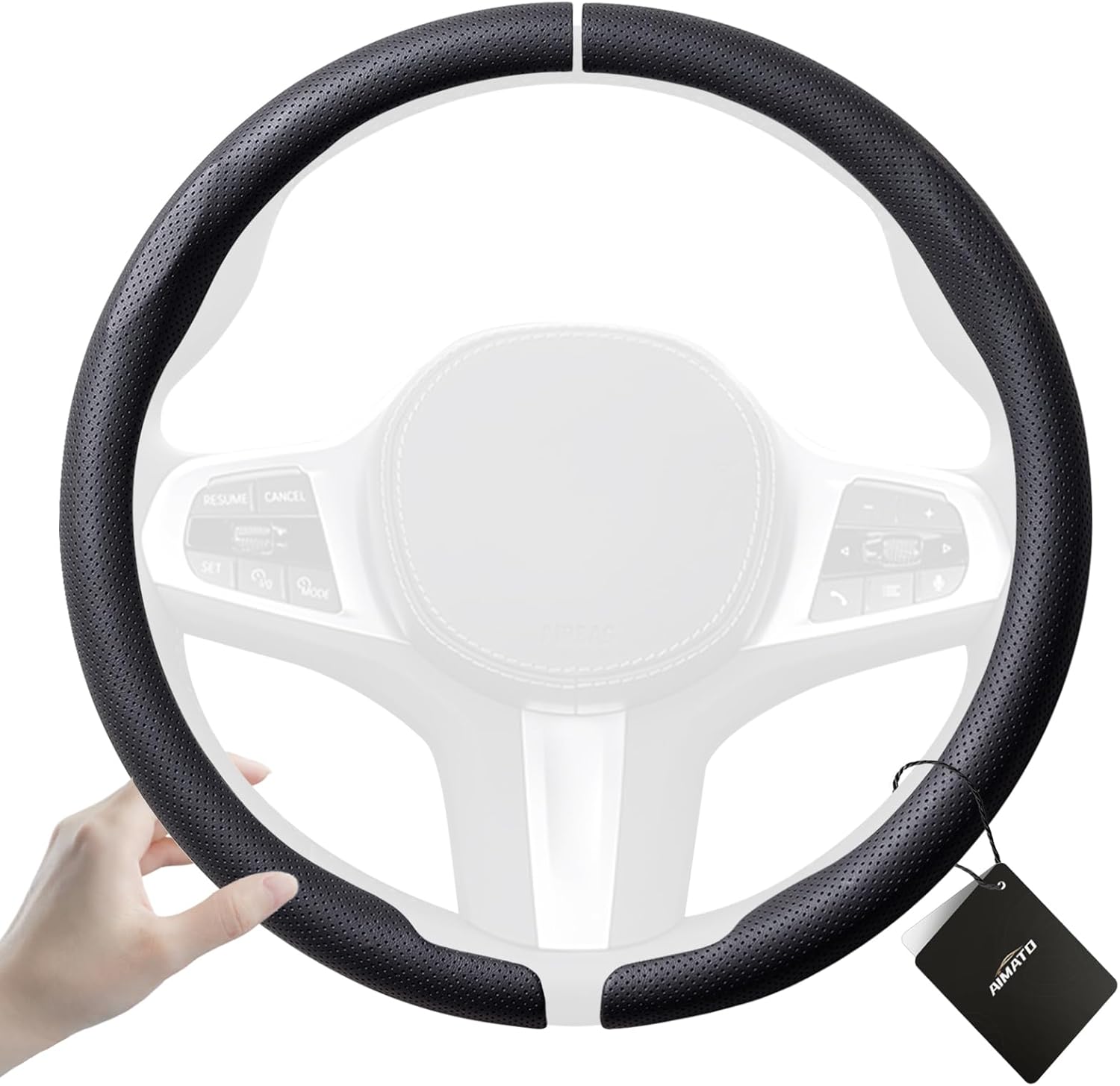 Aimato Car Steering Wheel Cover 2 Piece Non-Slip Clip on Microfiber Leather Steering Wheel Cover,Ultra-Thin Breathable,Universal Fit 14.5"-15" Wheel,Black Black Medium(Standard) Size[14.5"-15"]