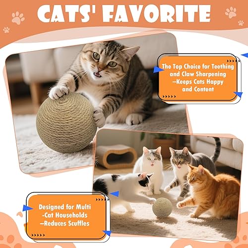 Miniatura 6 de Bola de sisal para gatos, pequeña bola rascadora interactiva de 3.94 pulgadas, rascador perfecto para ejercicios y diversión de gatos en interiores