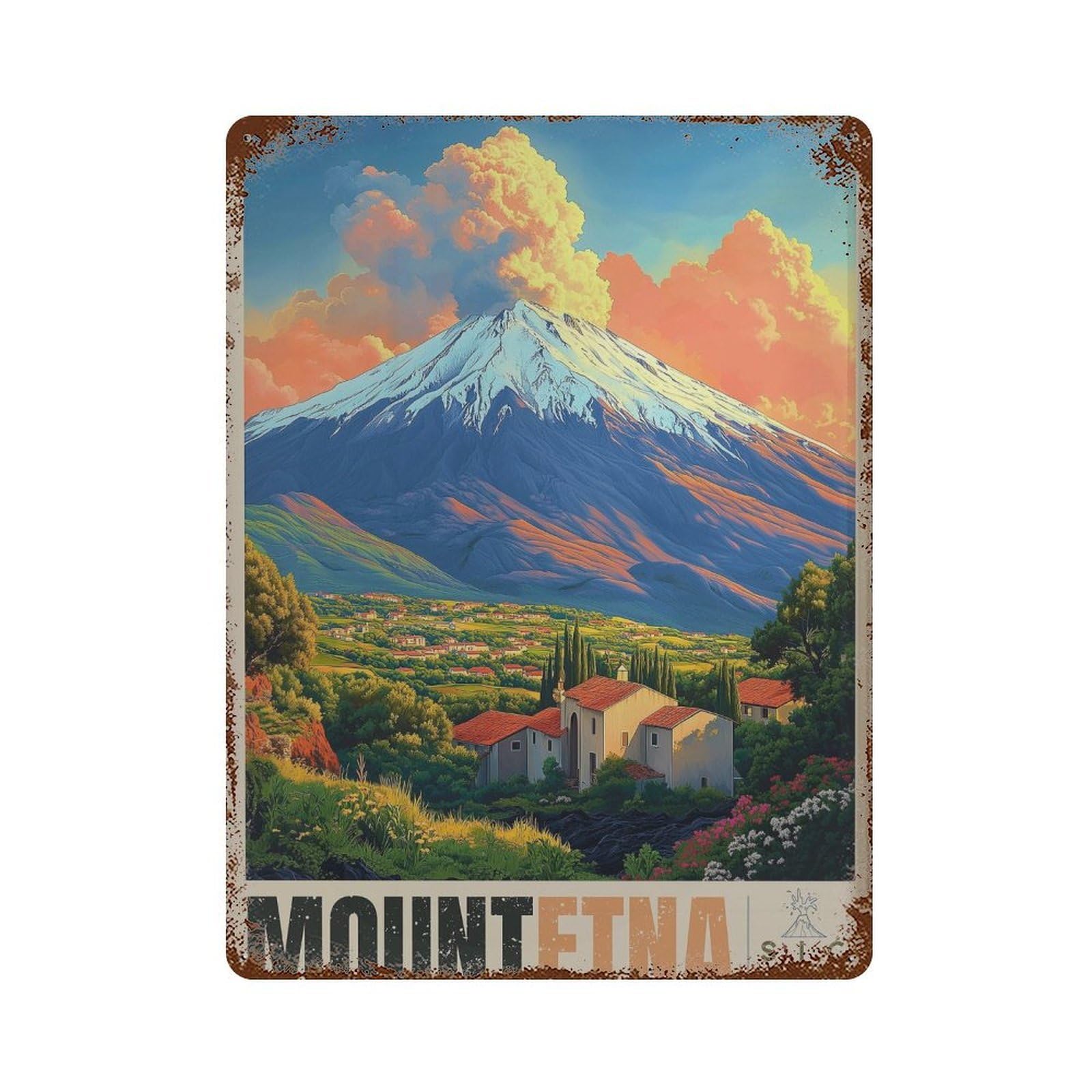 xiaoxiaoshen Mount Etna Sicily Travel Italian Landscape Wall Decor Art Metal Tin Poster Modern Home Decor Art Home Bar Shop Decorations Vintage Sign 40x30cm
