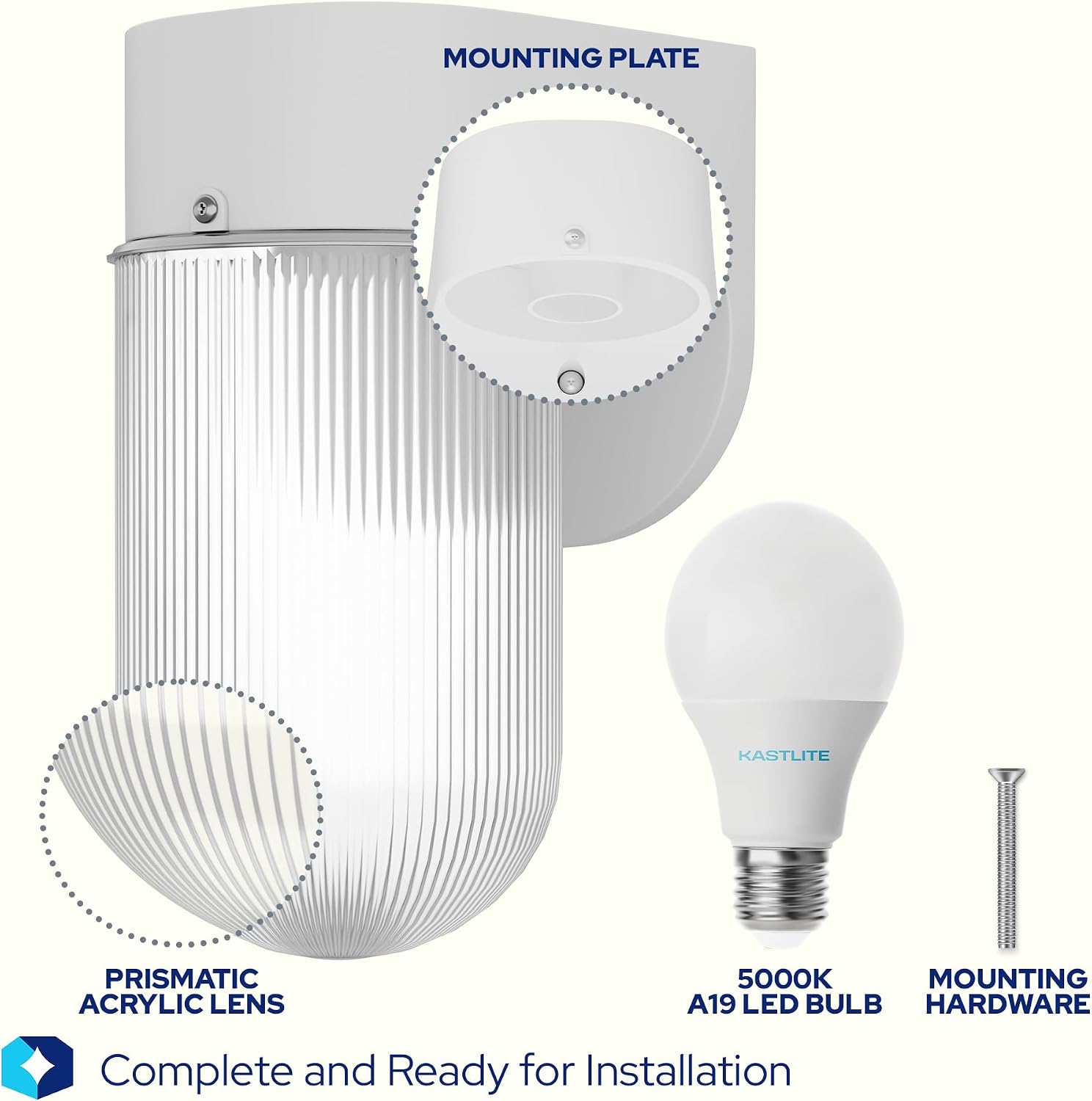 KASTLITE Wall Mount Porch/Front Door Light Fixture - Anti Rust UL Listed E26 LED Lamp Exterior Lighting Fixtures - Plastic Outdoor House Entryway & Patio Wall Sconce - Includes 5000K LED Bulb