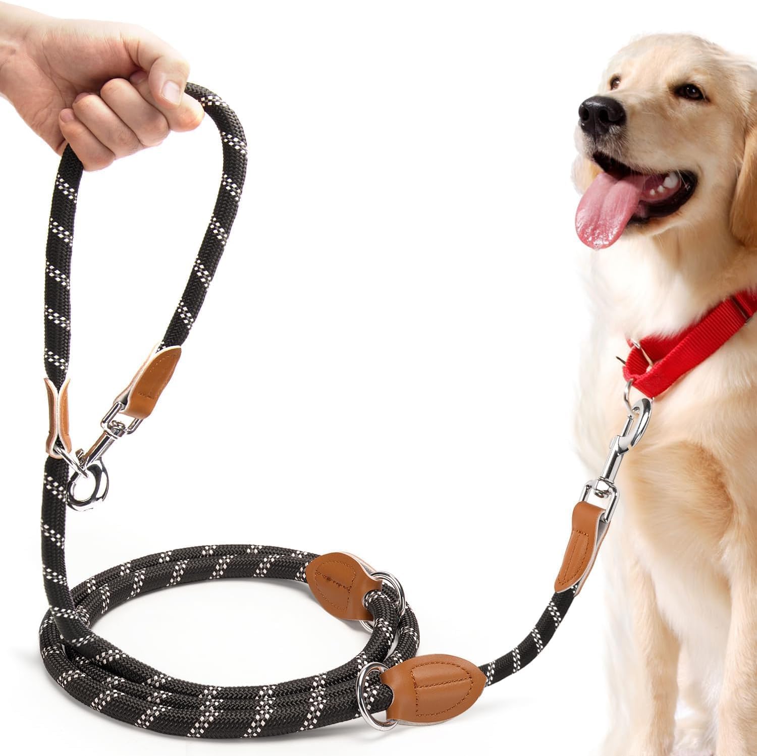 PETCOOZ Guinzaglio Doppio per Cani, Guinzaglio per Cani 3M Regolabile con Fino Riflettente, Multifunzione e Resistente per Cani Piccoli, Medi e Grandi, Nero e Bianco