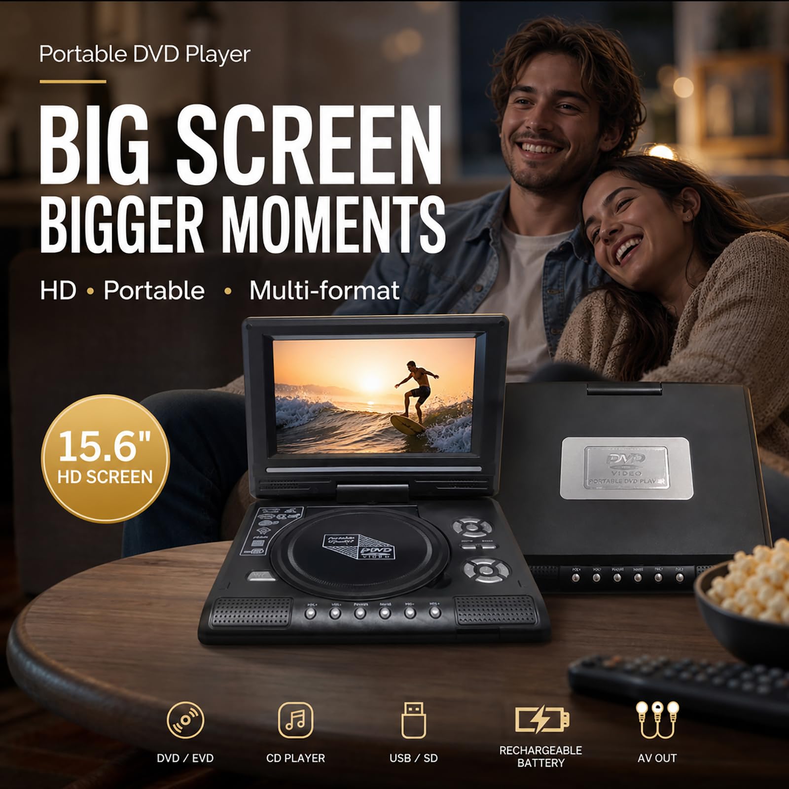 Lettore DVD/EVD Portatile HD Da 7,8" (1pcs) | Ampio Schermo, Ricaricabile E Compatibile Con DVD/CD/USB/Sd, Perfetto per Casa E Viaggi