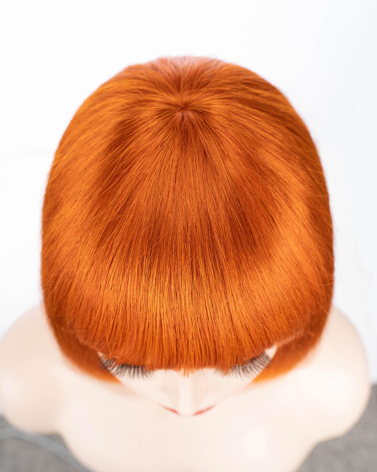 JOEDIR LUX Bob Straight Human Hair Orange Wig Wear and Go Glueless Wig with Bangs for Women, S ORANGE-10 - Image 2