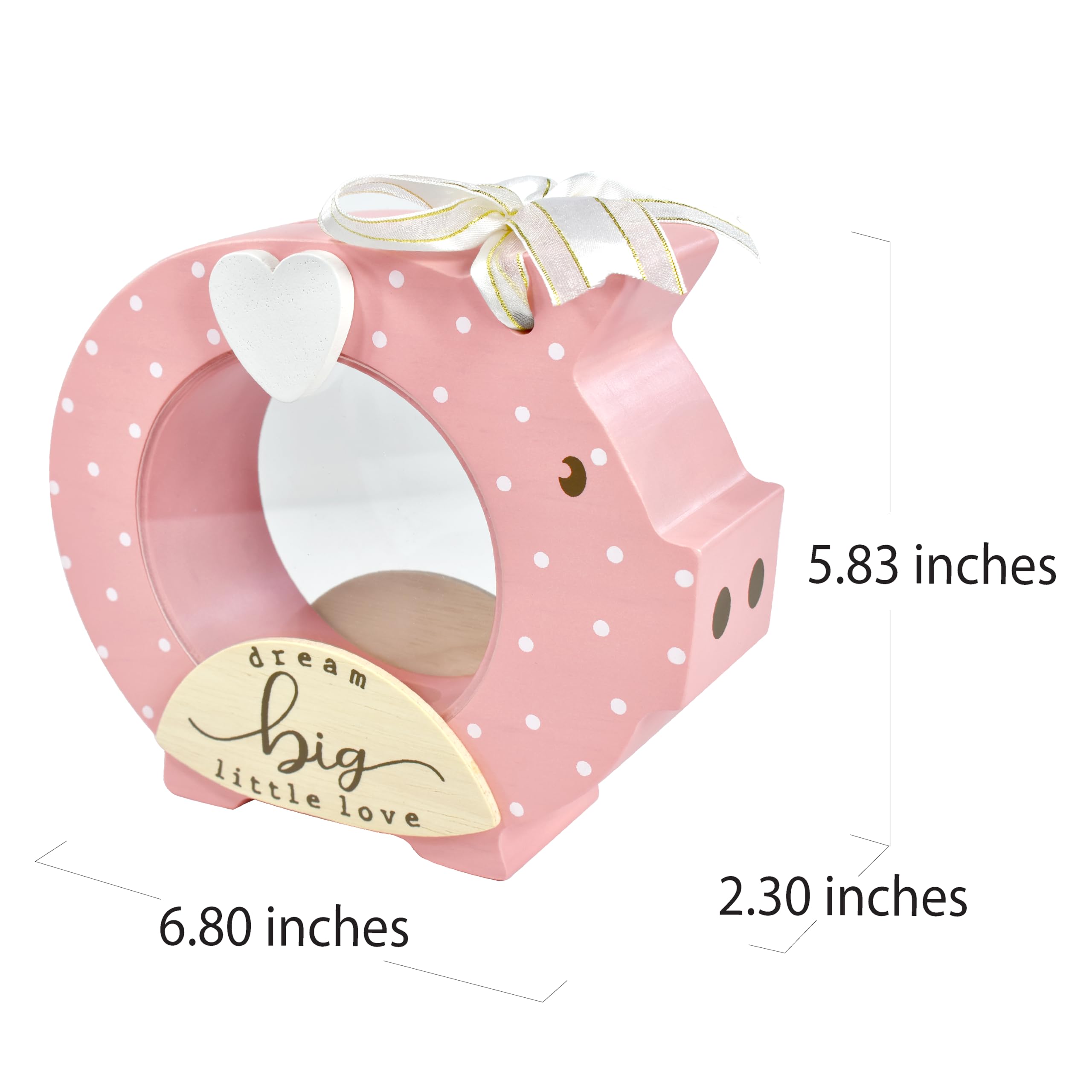 I’m Solid Wood Piggy Bank Coin Bank Savings Money Bank, Adorable Gifts for Baby Girl Birthday Girls Kids Child to Cherish Baby Shower, Keepsakes & Nursery Décor “Dream Big Little Love” (Dot Pink)