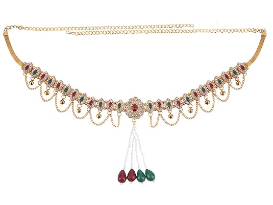 Archi Collection Fashion Jewellery Traditional Gold Plated Kundan Stone Pearl Tassel Kamarband Waist Chain for Women and Girls