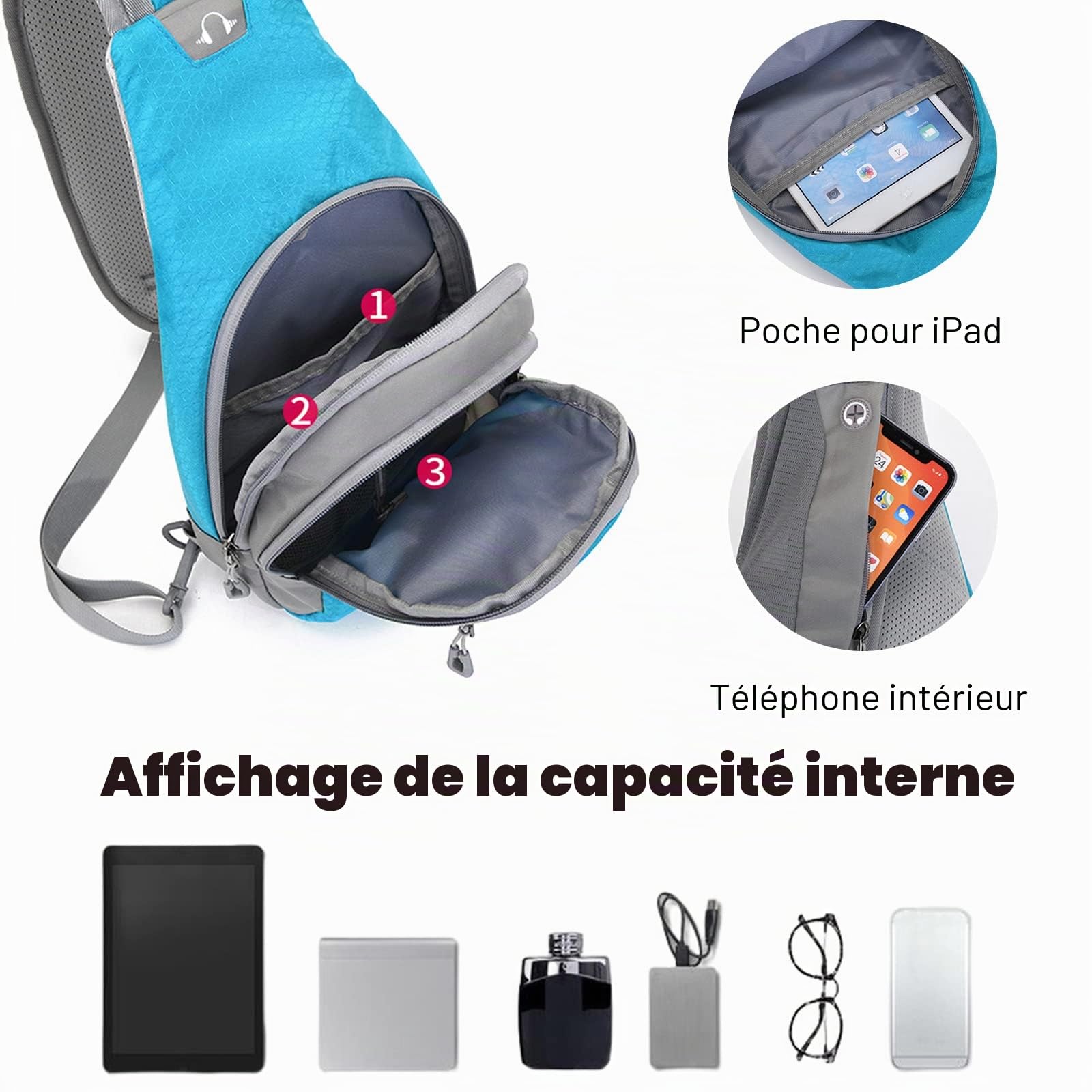 FANDARE Sac Poitrine Sacs de Sport bandoulière Sacs à Dos porté Travers Homme Femme Sacs Bananes de randonnée Sacs bandoulière Sacoche pour Voyage Sports Travers Cyclisme Moto Sac d'Epaule Noir