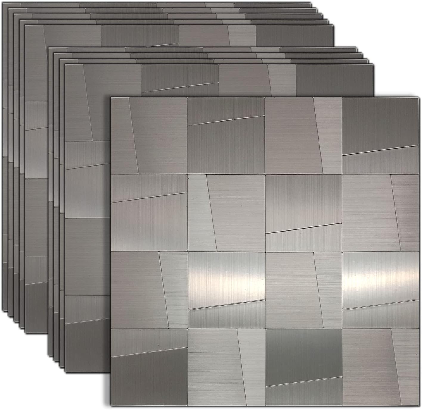 YMMXGE 10-Sheet Peel and Stick Metal Backsplash for Kitchen? Self Adhesive Aluminum Mosaic 3D Wall Sticker Panel 11.81"x11.81"x0.12" (10, Stainless Steel) 10 Stainless Steel