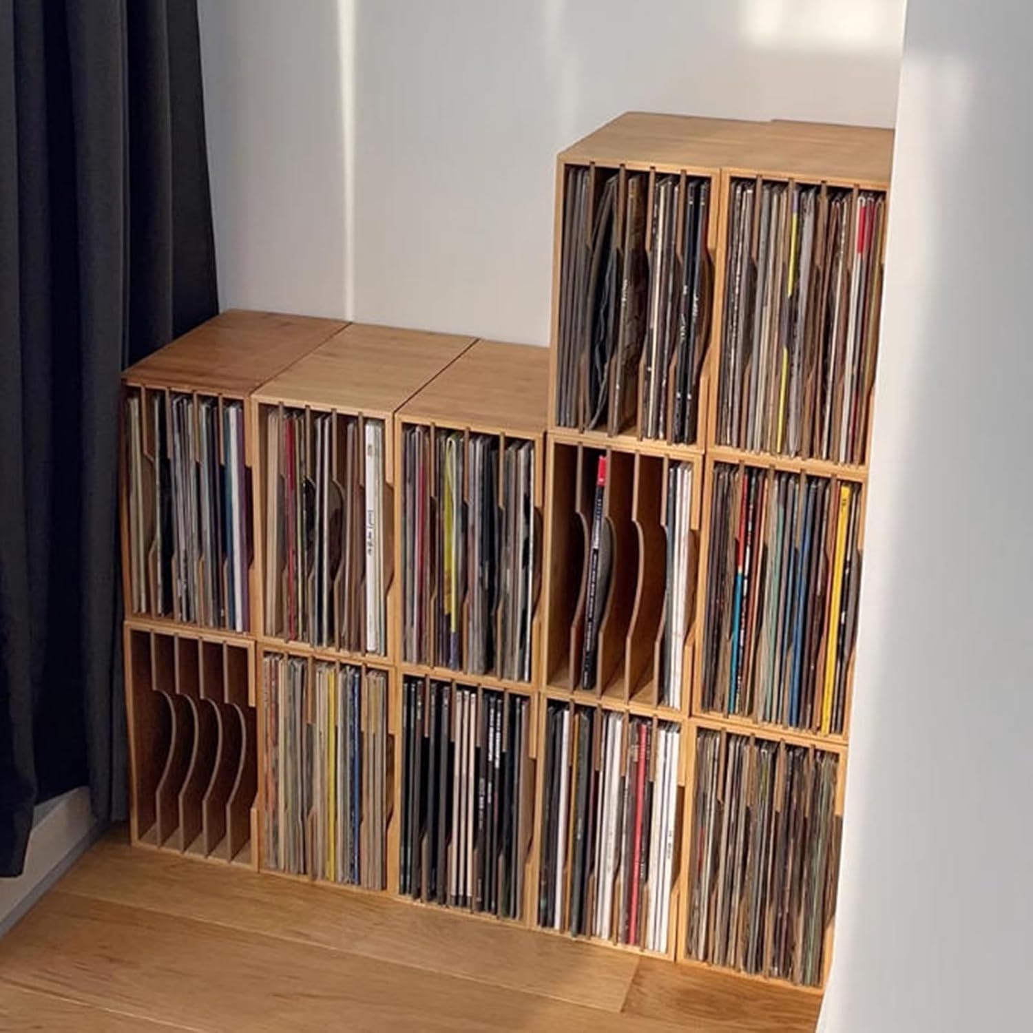 Supporto per dischi in vinile, espositore in bambù con 5 scomparti, divisore regolabile, modalità orizzontale e verticale, per album, riviste, libri, documenti