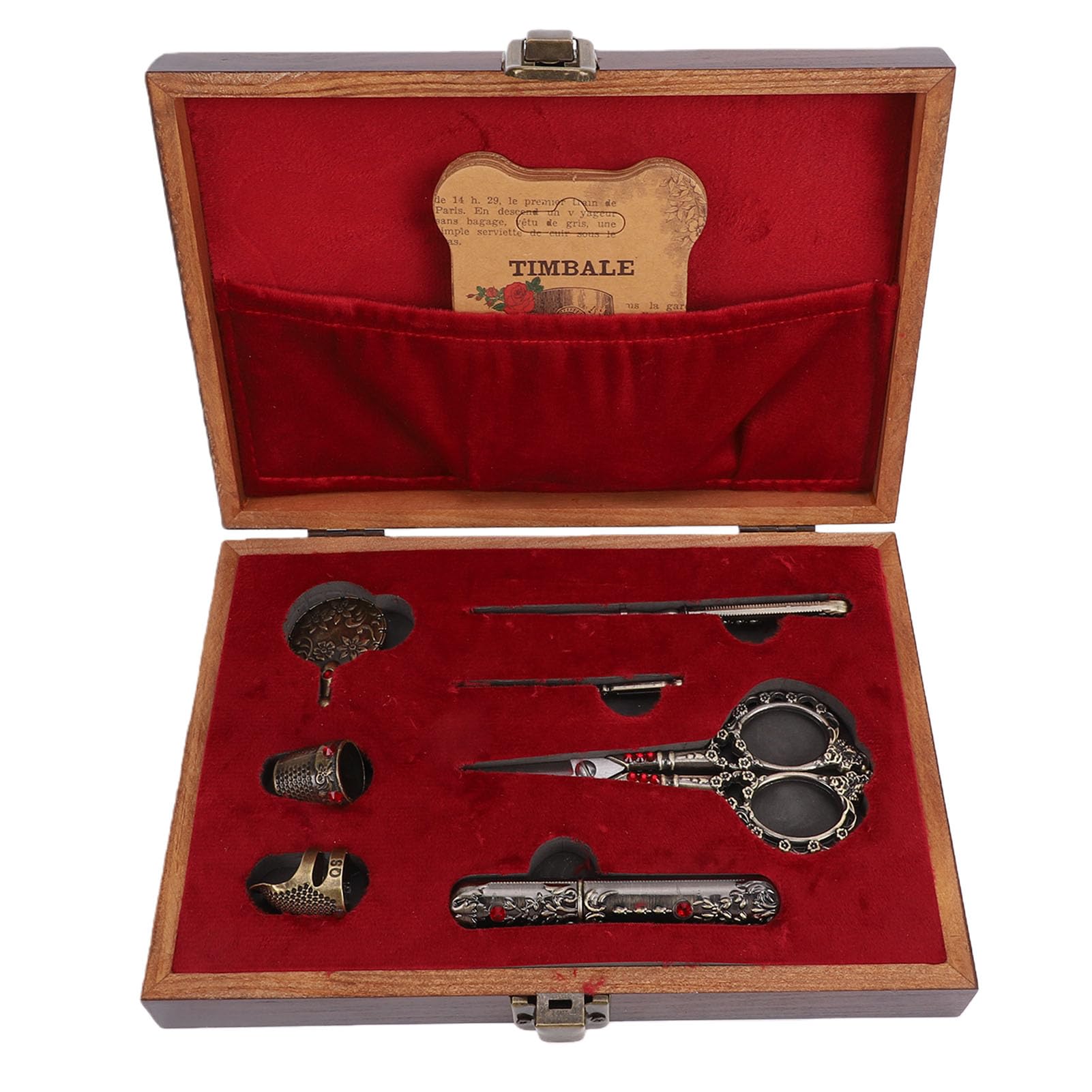ASHATA Set di attrezzi da cucito vintage di lusso con forbici da ricamo per regali agli artigiani in scatola decorativa in legno