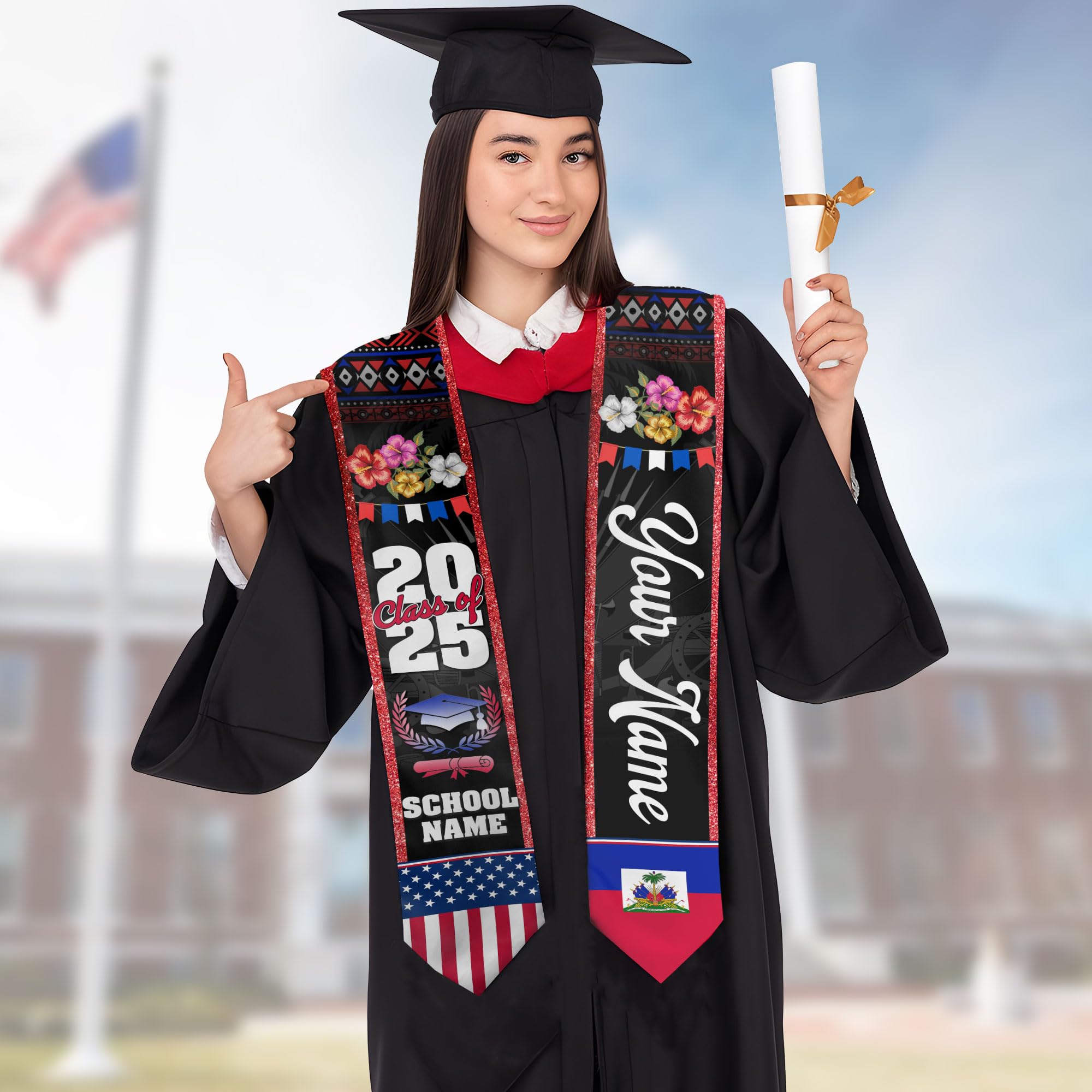 MonkeyVan Personalized Haiti Flag Graduation Stole 2025, Haitian Stoles Graduation 2025, Haitian American Flag Gradution Sash Haiti8