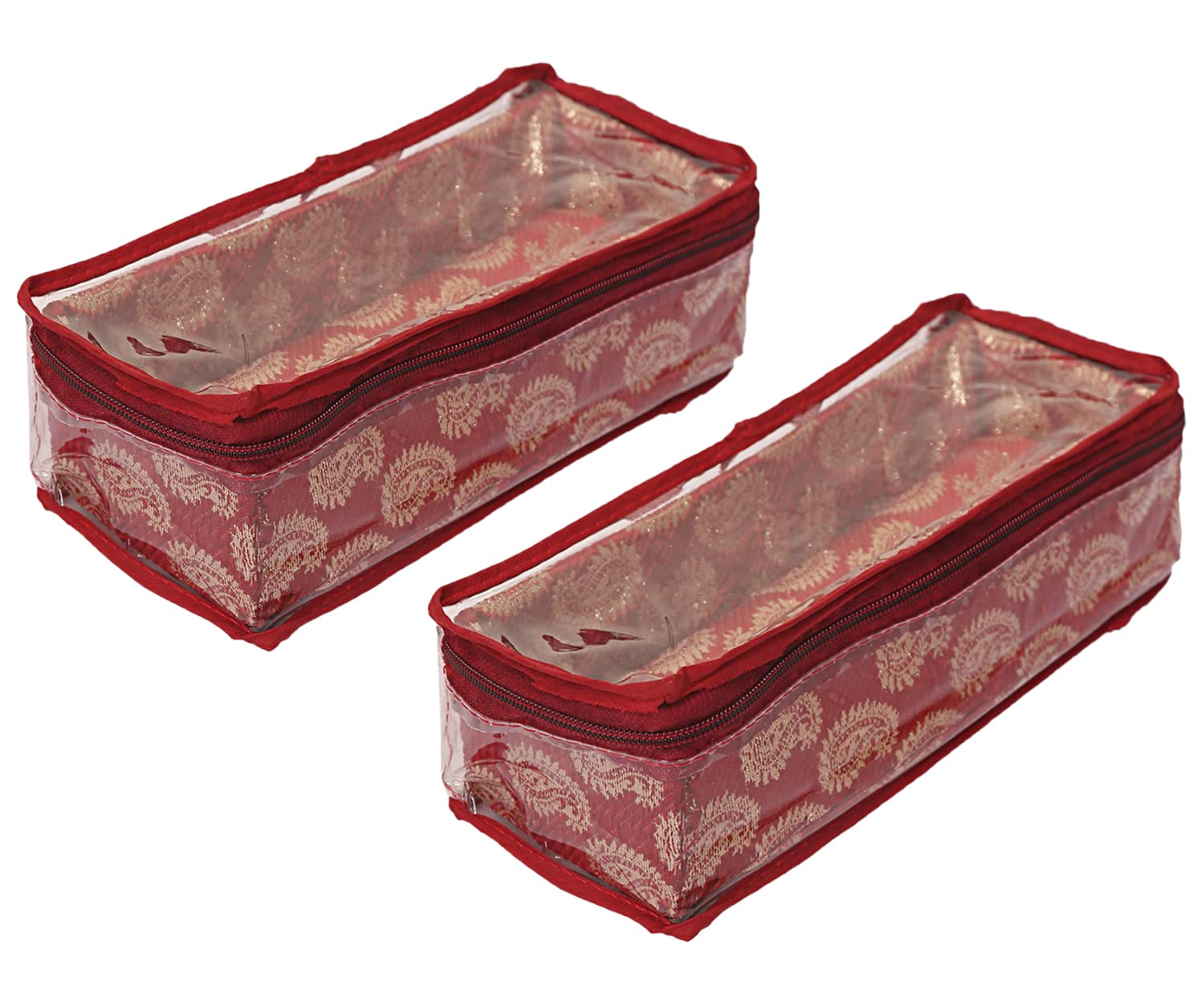 Kuber Industries Rangoli Design Laminated 1 Rod Box, Organizer For Bangle, Watches, Bracelets, Jewellery With Tranasparent Top - Pack of 2 (Maroon)-47KM0364