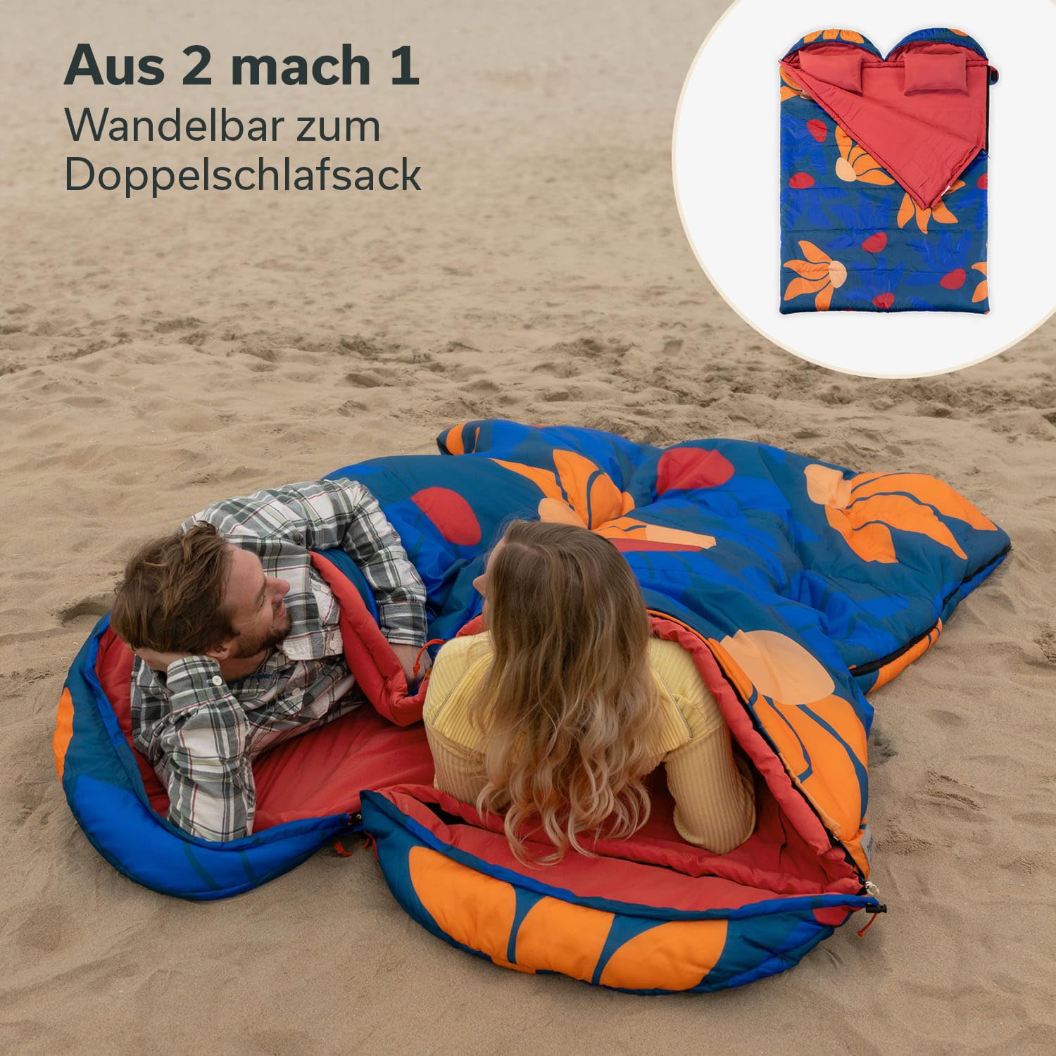 Skandika Sac de Couchage rectangulaire Sovro | Sac de Couchage Adulte 3 Saisons, utilisable comme Sac de Couchage Double, Sacs de Couchage de Camping avec Oreiller