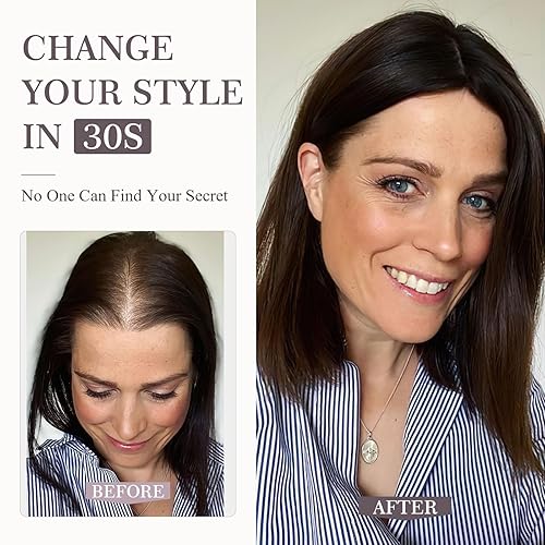 Miniatura 9 de Hairro Extensiones de cabello humano con pinzas para mujer, 4 x 4.7 pulgadas, base de seda de 130 % de densidad, para pérdida de cabello, cabello